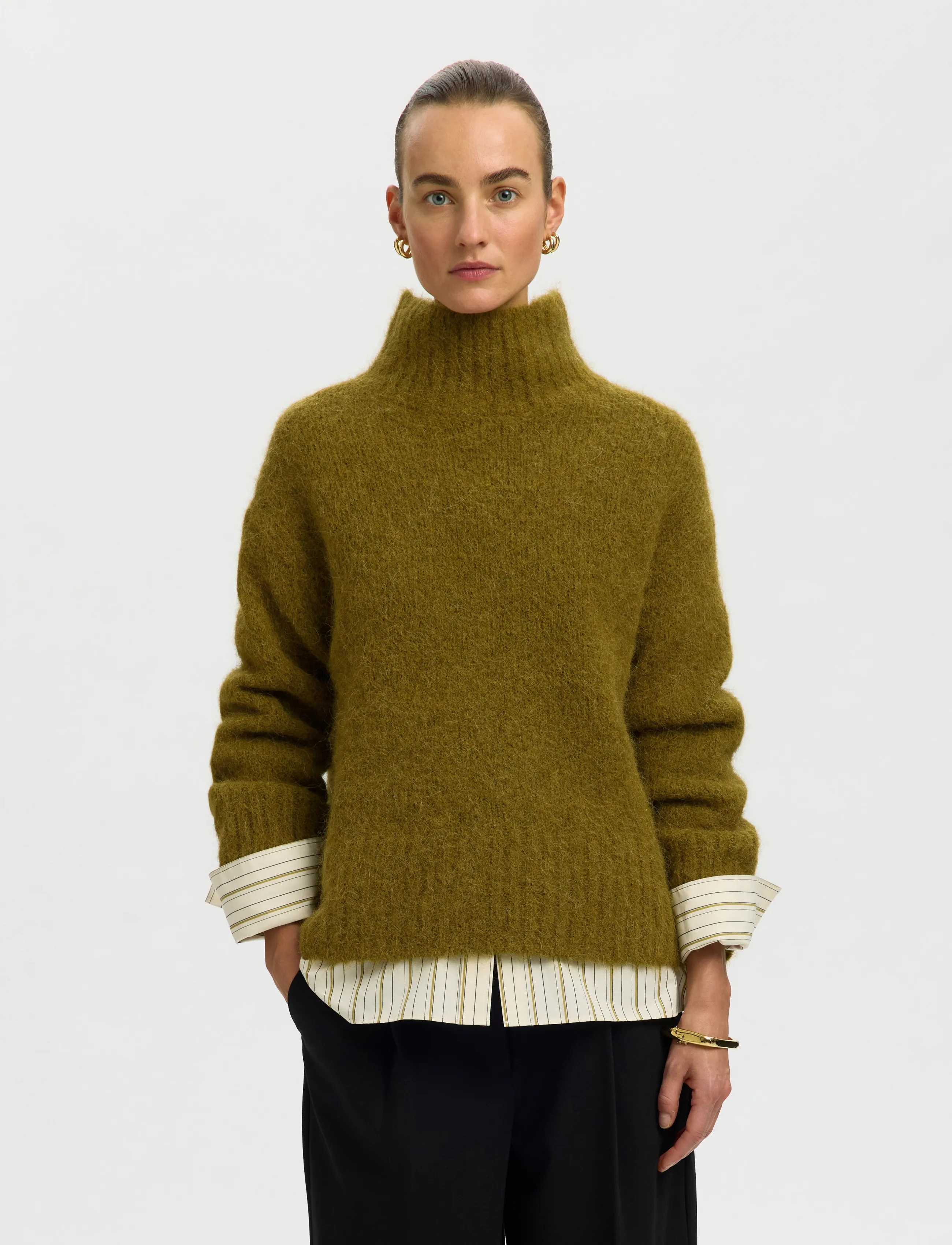 Selected SLWGABRIELLA LS KNIT HIGH NECK NOOS - Selected - FIR GREEN / khaki/green