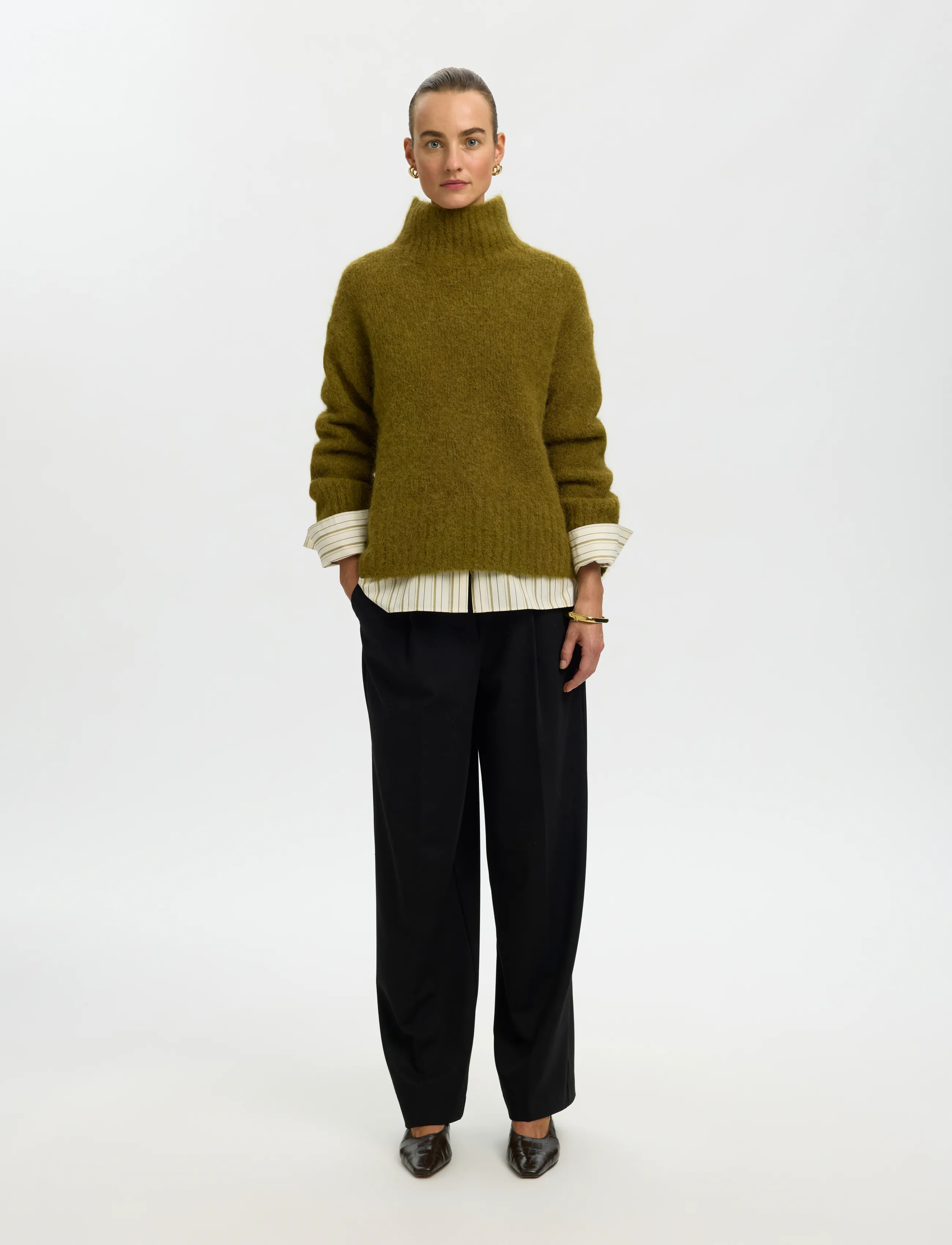 Selected - SLWGABRIELLA LS KNIT HIGH NECK NOOS - pullover - fir green - 3