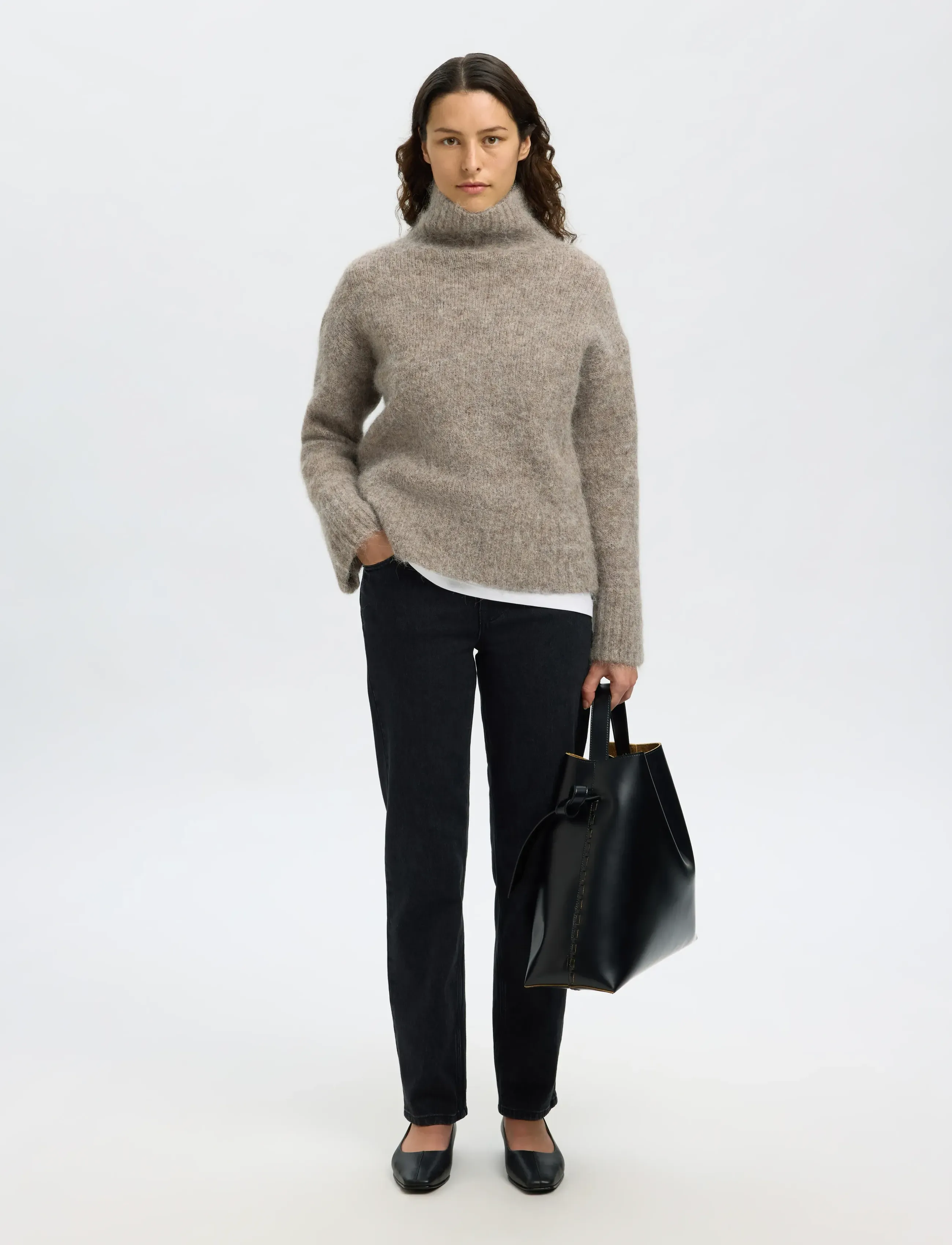 Selected - SLFGABRIELLA LS KNIT HIGH NECK NOOS - striktrøjer - steel gray - 5