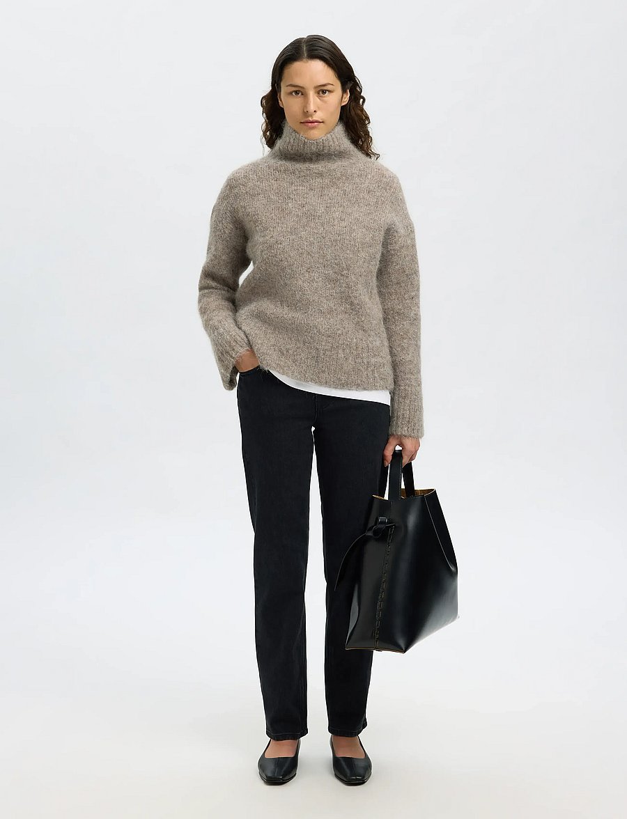 Selected - SLFGABRIELLA LS KNIT HIGH NECK NOOS - pullover - steel gray - 5