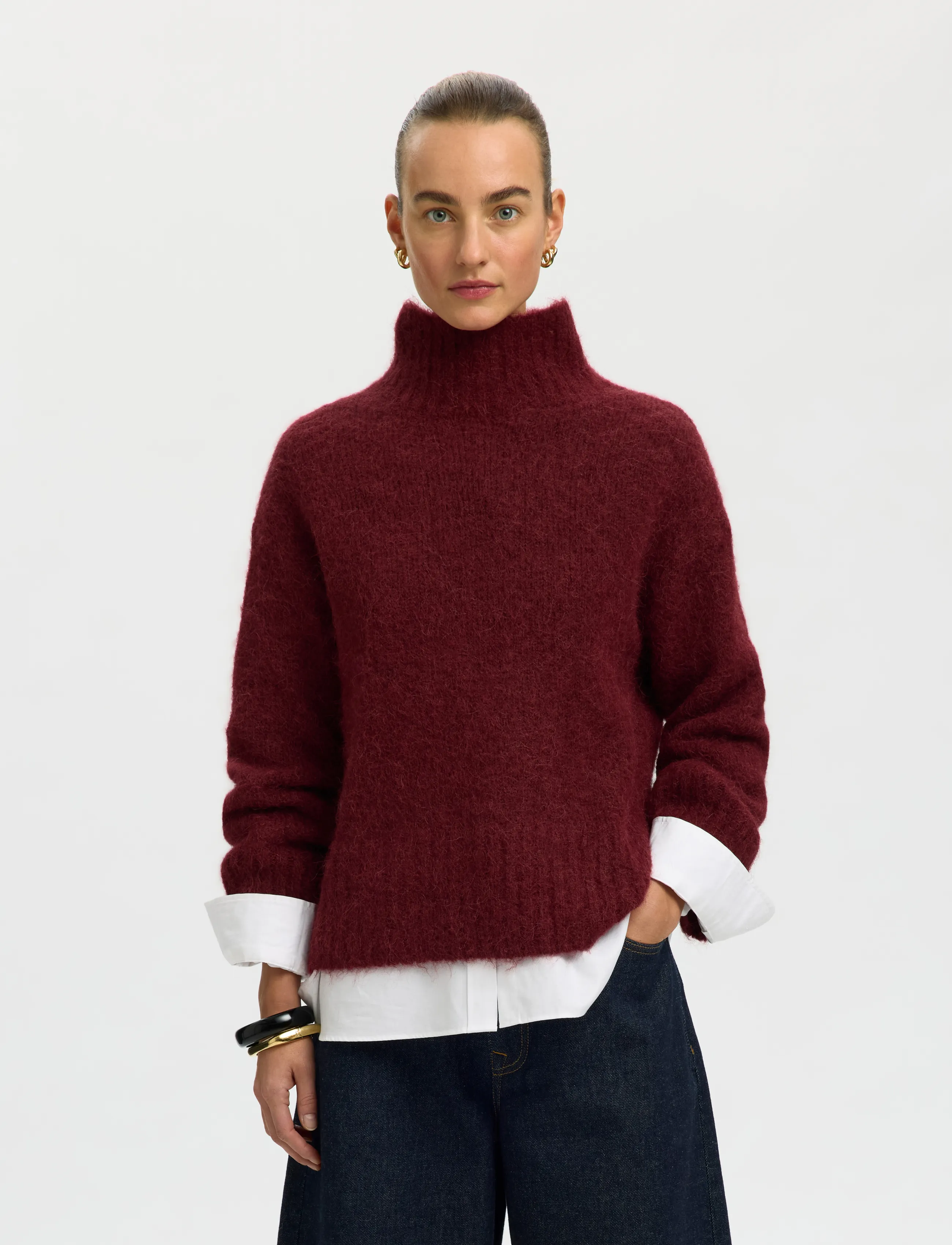 Selected SLWGABRIELLA LS KNIT HIGH NECK NOOS - Selected - TAWNY PORT / burgundy