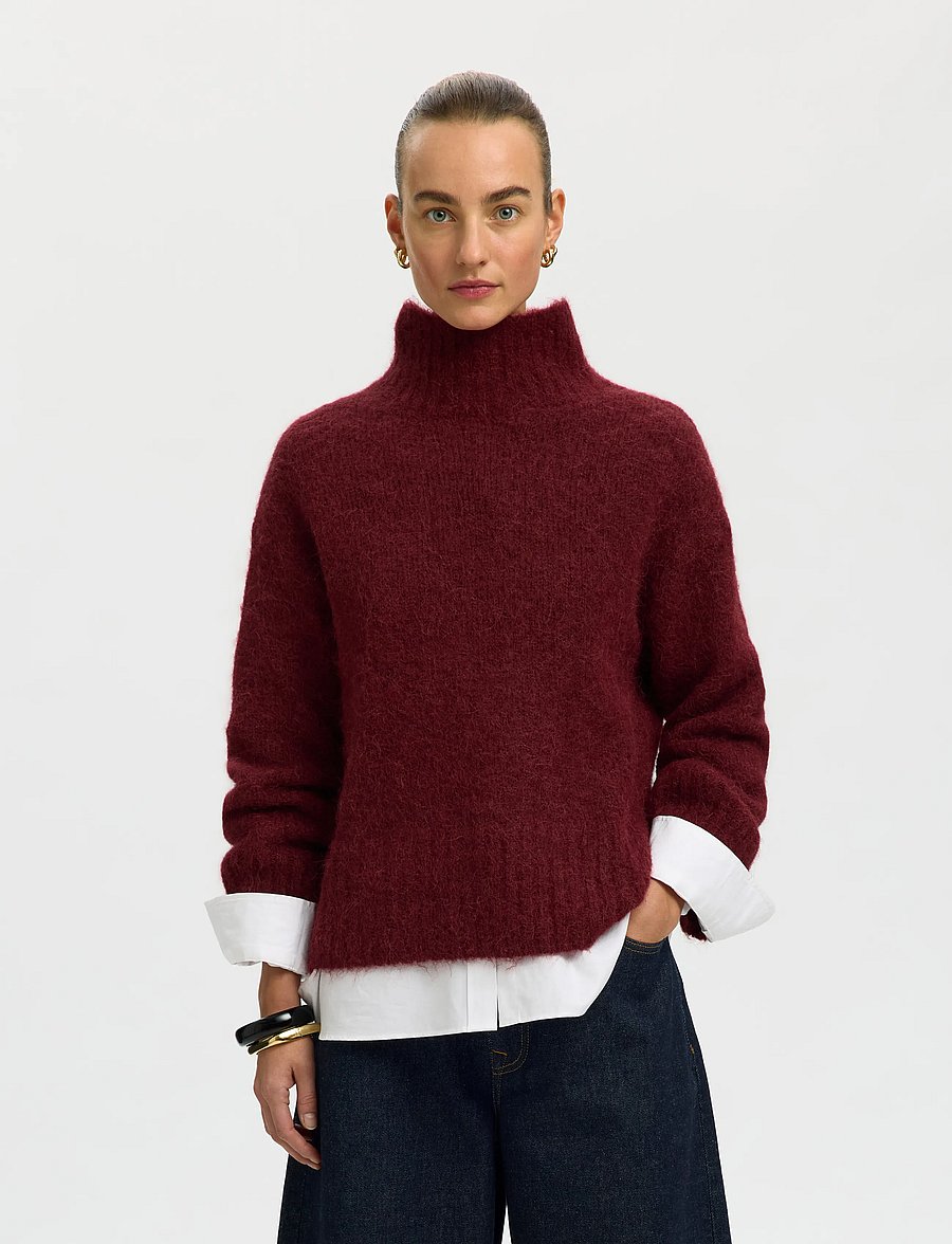 Selected - SLWGABRIELLA LS KNIT HIGH NECK NOOS - pullover - tawny port - 0