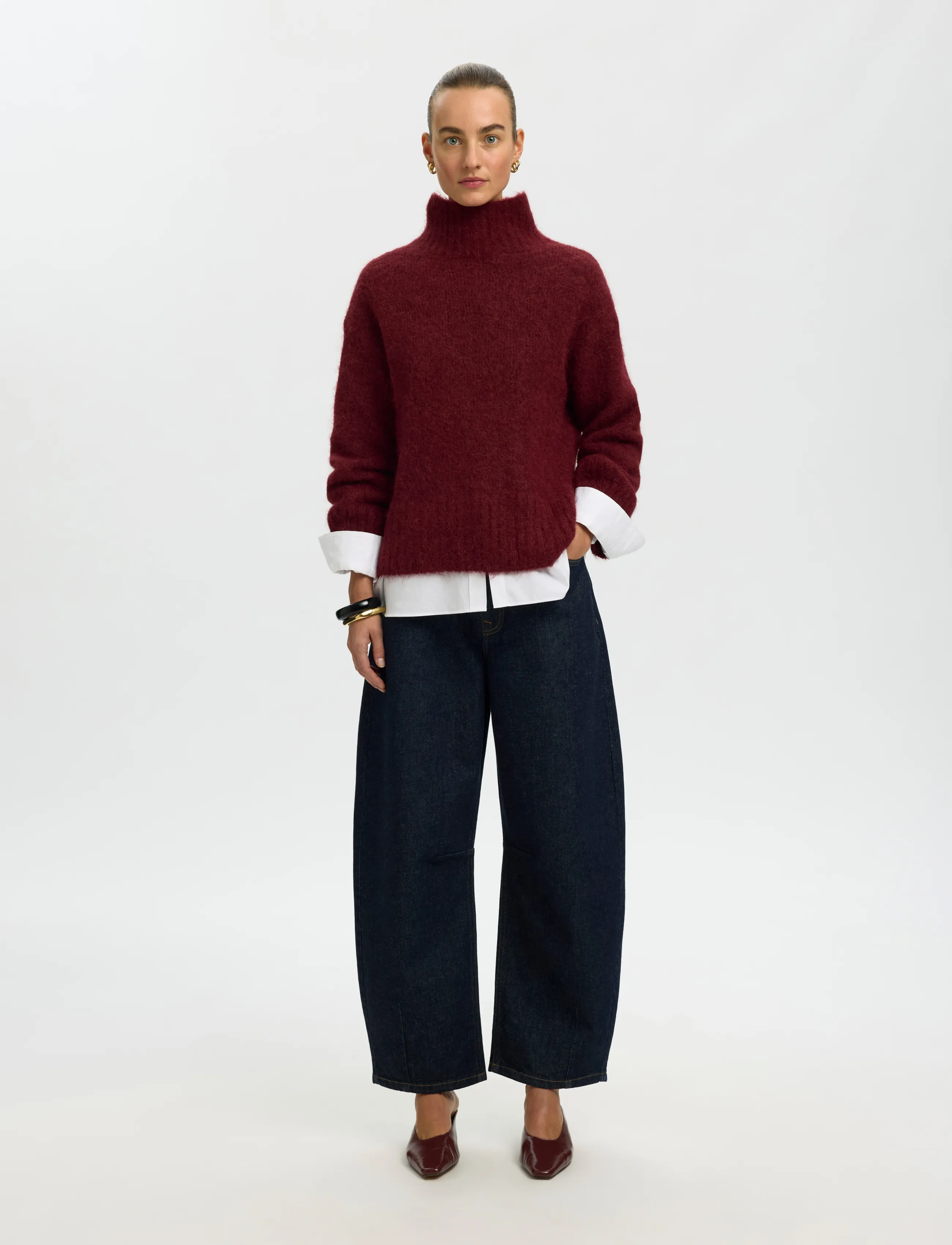 Selected - SLWGABRIELLA LS KNIT HIGH NECK NOOS - pullover - tawny port - 3