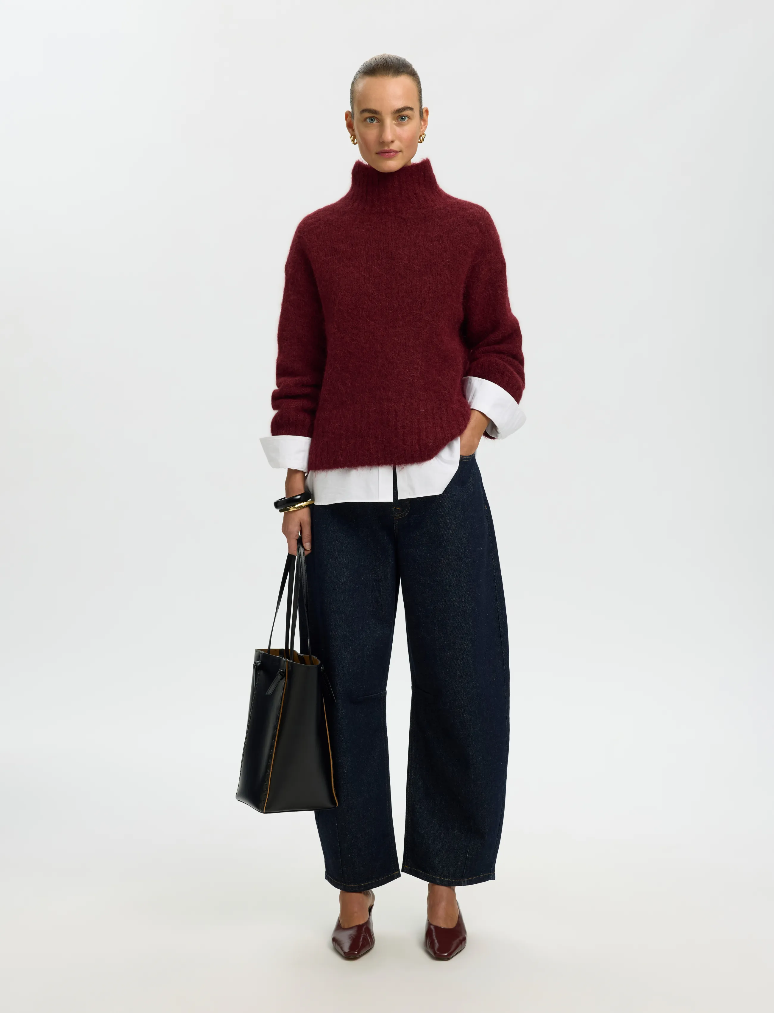 Selected - SLWGABRIELLA LS KNIT HIGH NECK NOOS - pullover - tawny port - 5