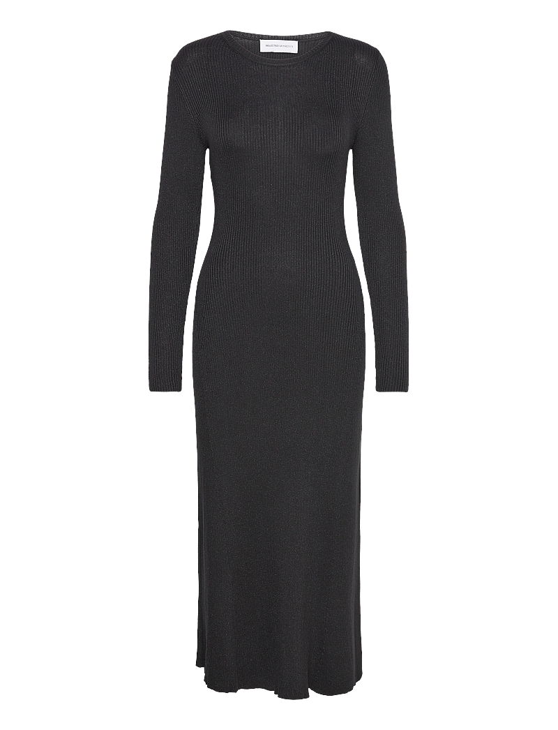 Selected - SLFLURA LUREX LS KNIT DRESS - stickade klänningar - black - 1
