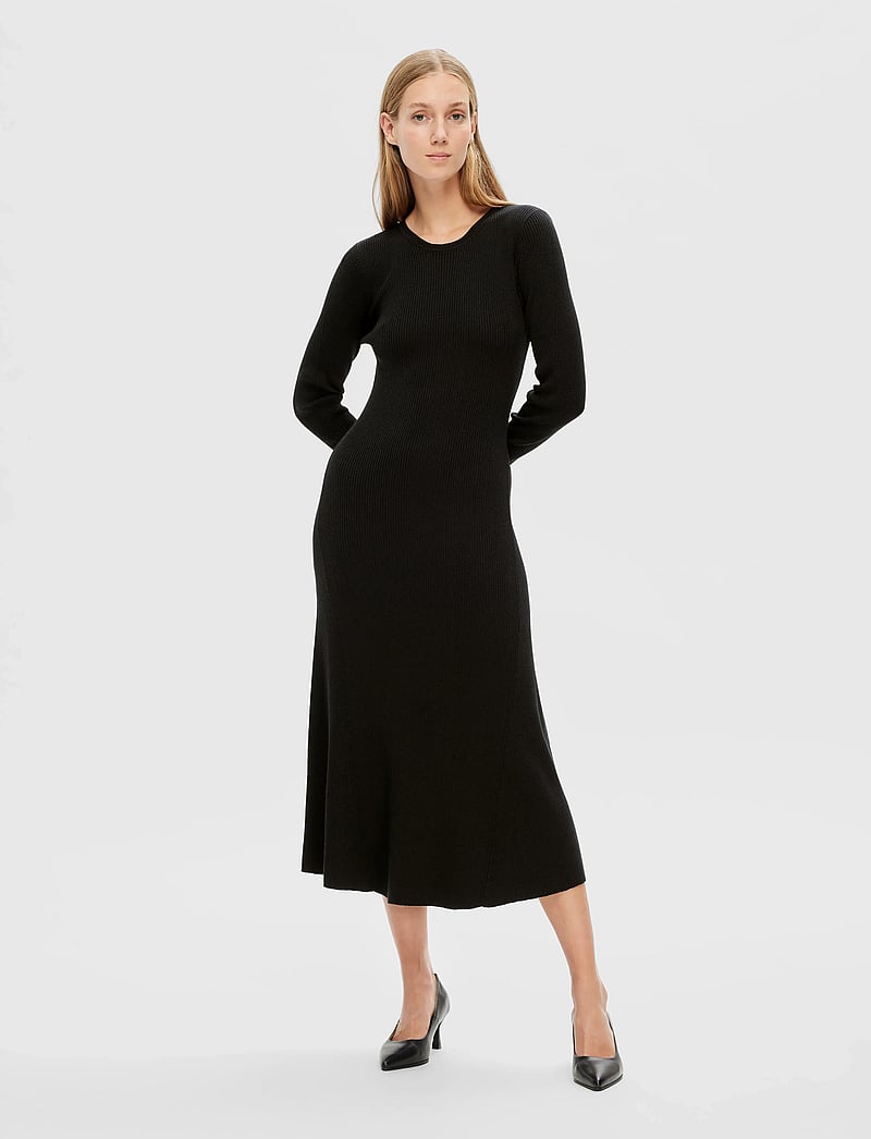 Selected - SLFLURA LUREX LS KNIT DRESS - stickade klänningar - black - 0