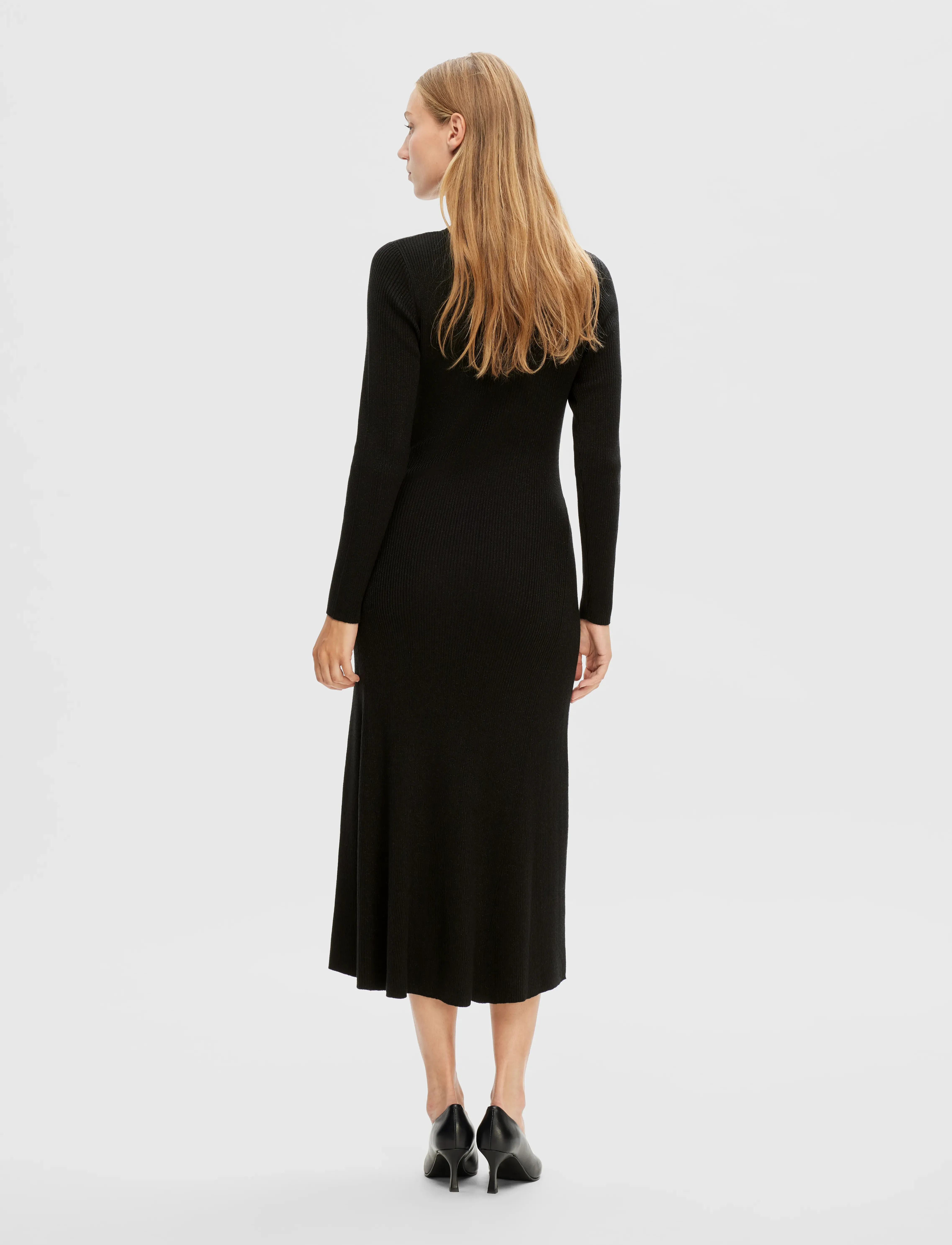 Selected - SLFLURA LUREX LS KNIT DRESS - megztos suknelės - black - 3
