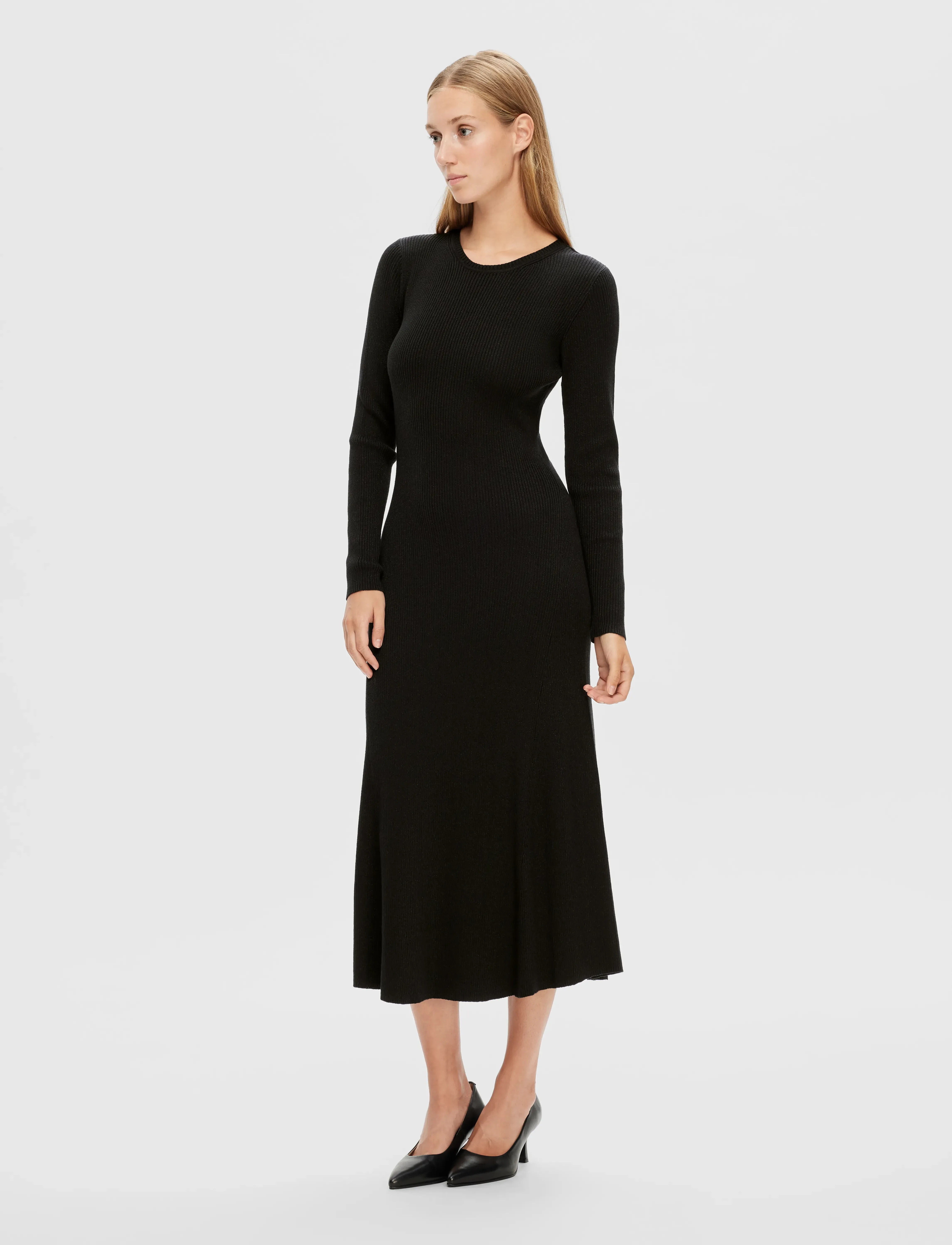 Selected - SLFLURA LUREX LS KNIT DRESS - megztos suknelės - black - 4
