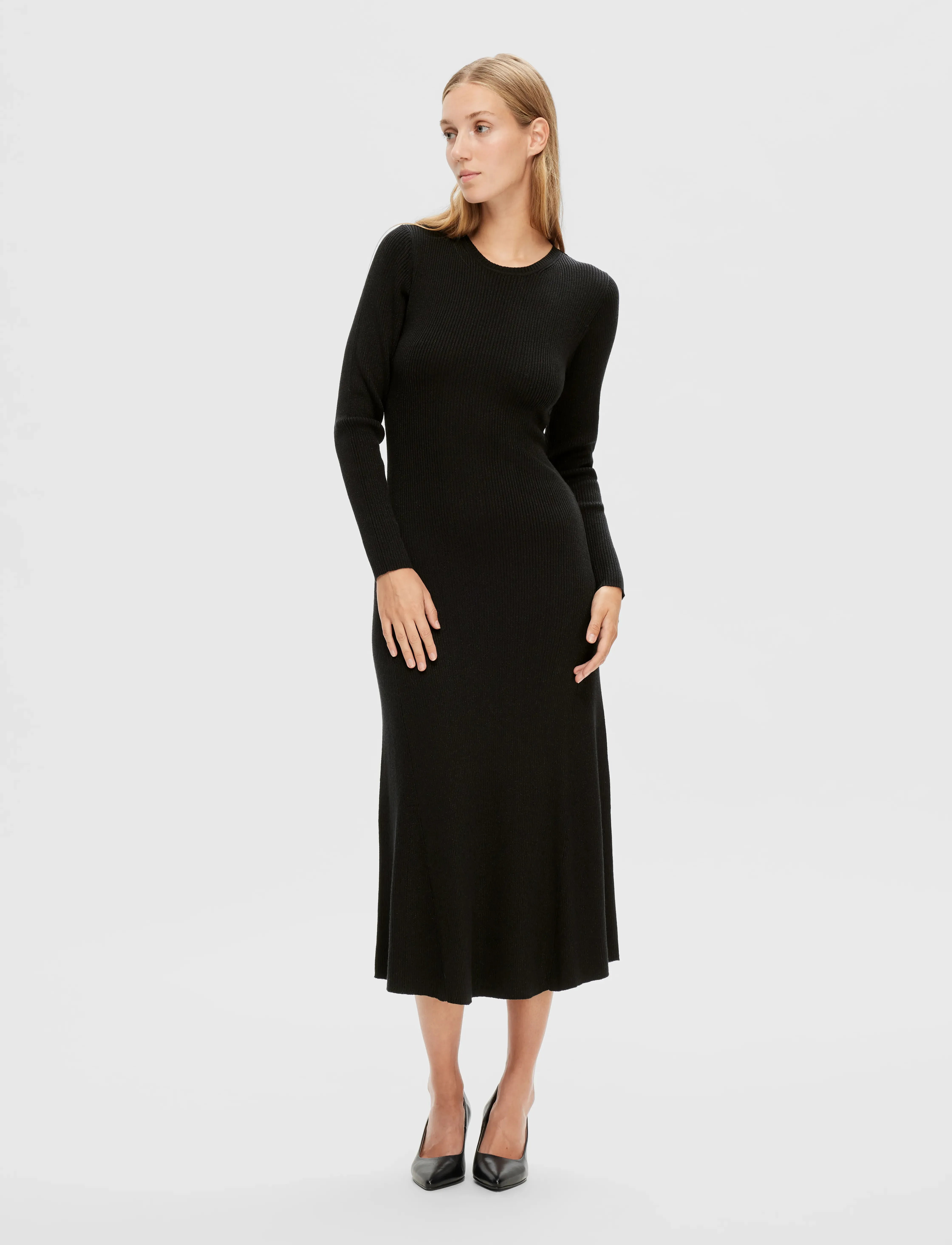 Selected - SLFLURA LUREX LS KNIT DRESS - megztos suknelės - black - 5