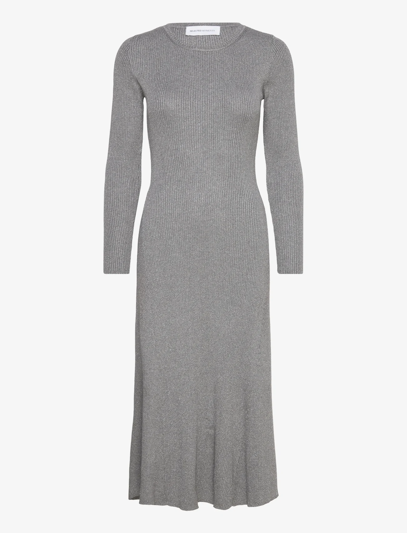 Selected Femme - SLFLURA LUREX LS KNIT DRESS - stickade klänningar - medium grey melange - 0