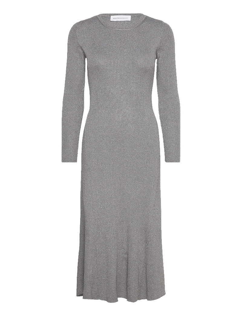 Selected - SLFLURA LUREX LS KNIT DRESS - strikkjoler - medium grey melange - 1