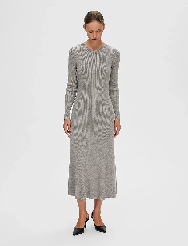 Selected - SLFLURA LUREX LS KNIT DRESS - strikkjoler - medium grey melange - 0