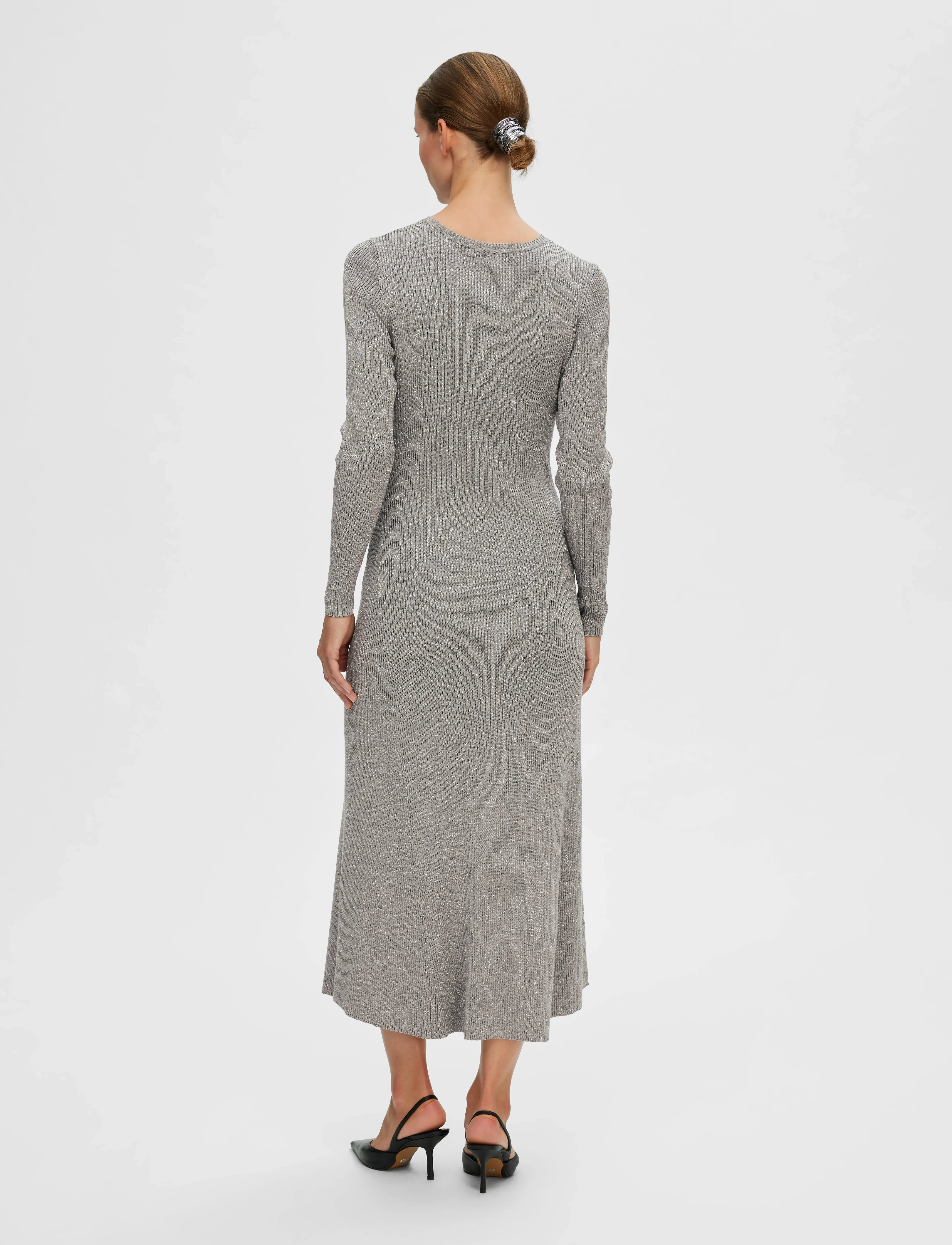 Selected - SLFLURA LUREX LS KNIT DRESS - midi-kleider - medium grey melange - 3