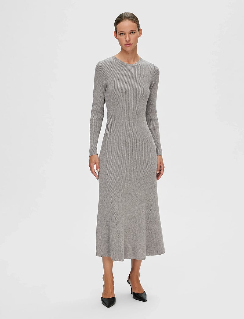Selected - SLFLURA LUREX LS KNIT DRESS - strikkjoler - medium grey melange - 5