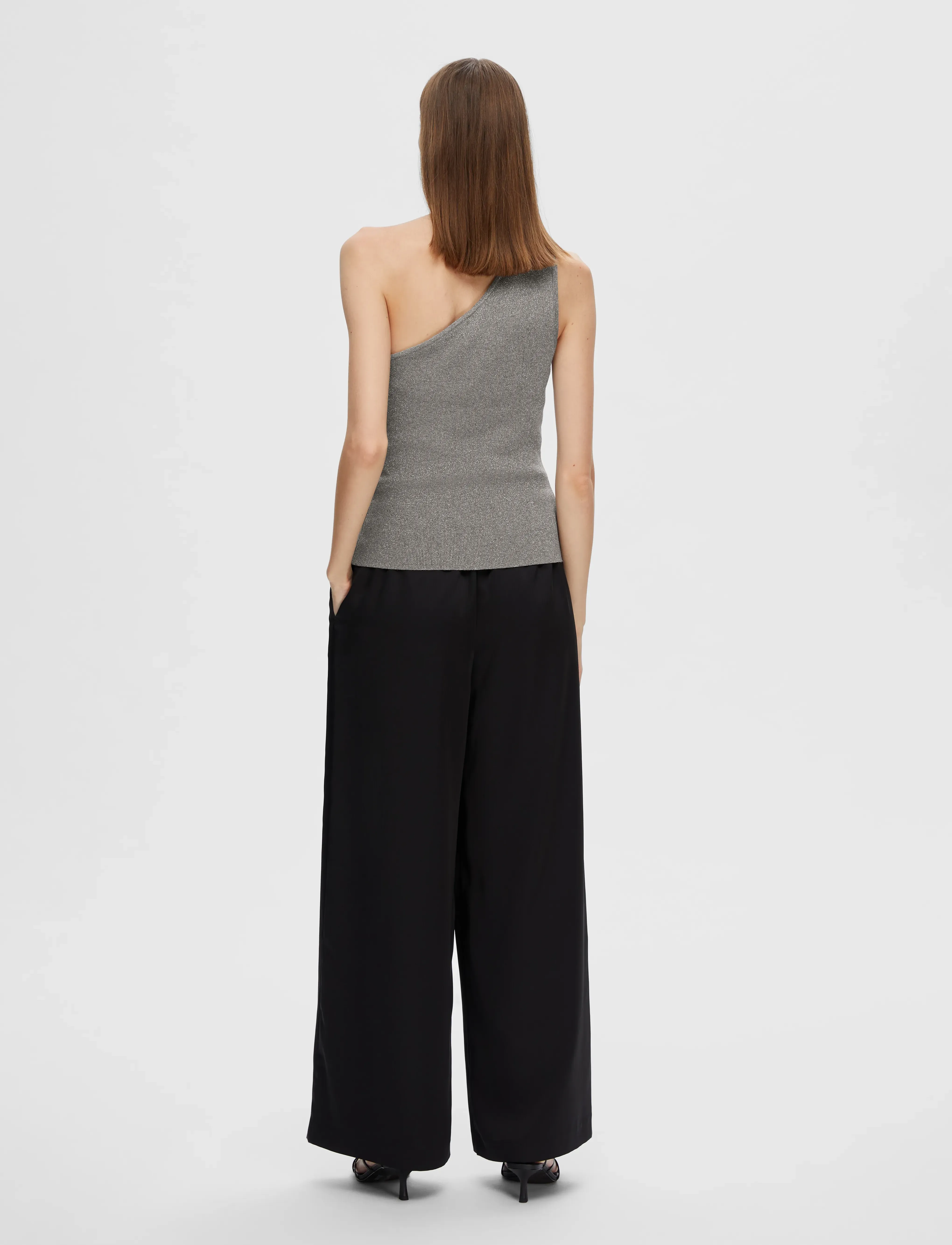 Selected - SLFLURA LUREX ONE SHOULDER KNIT TOP - Ärmellose tops - medium grey melange - 3