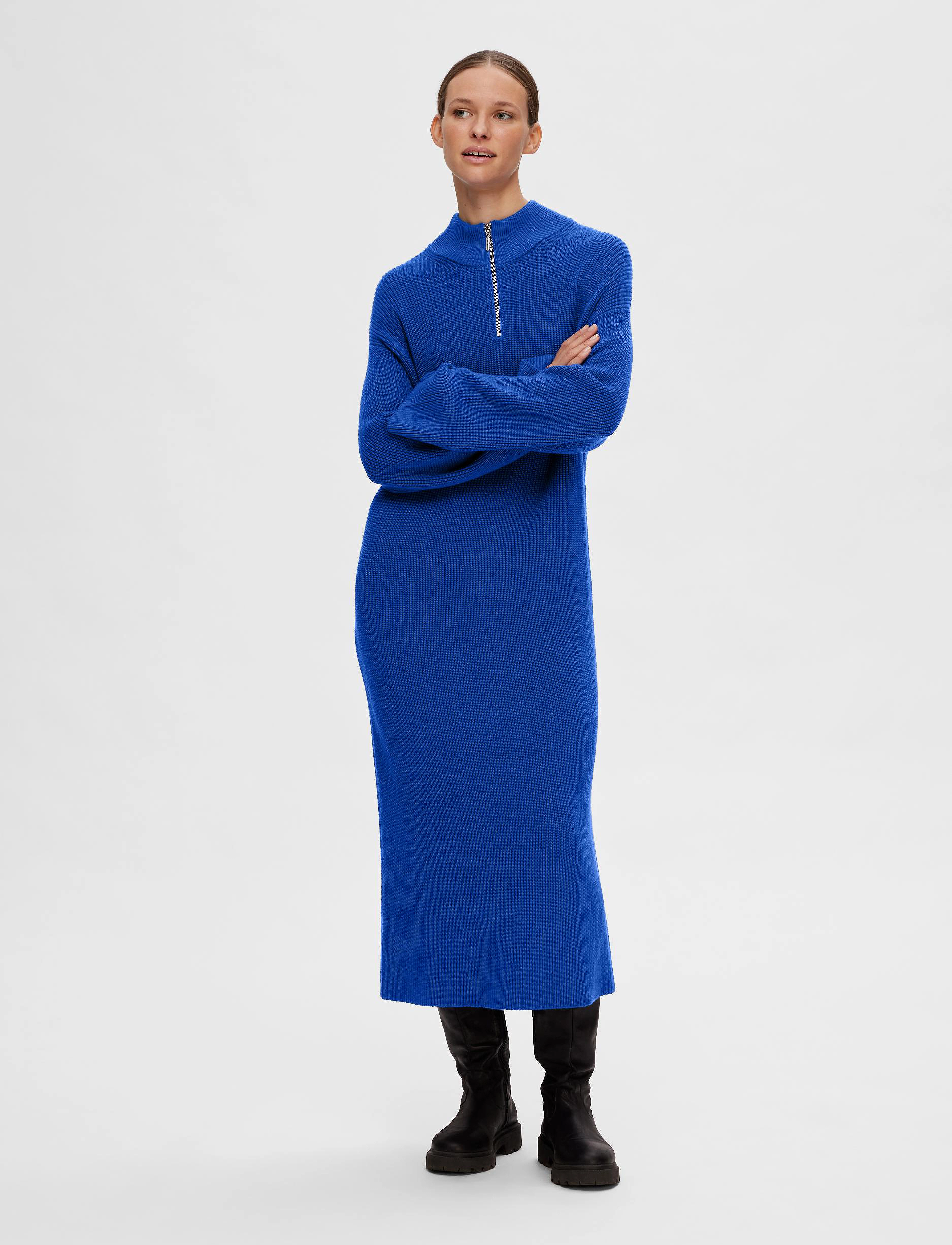 Selected SLFKAMMA HALF ZIP LS KNIT DRESS CAMP - Kjoler - SURF THE WEB / blue