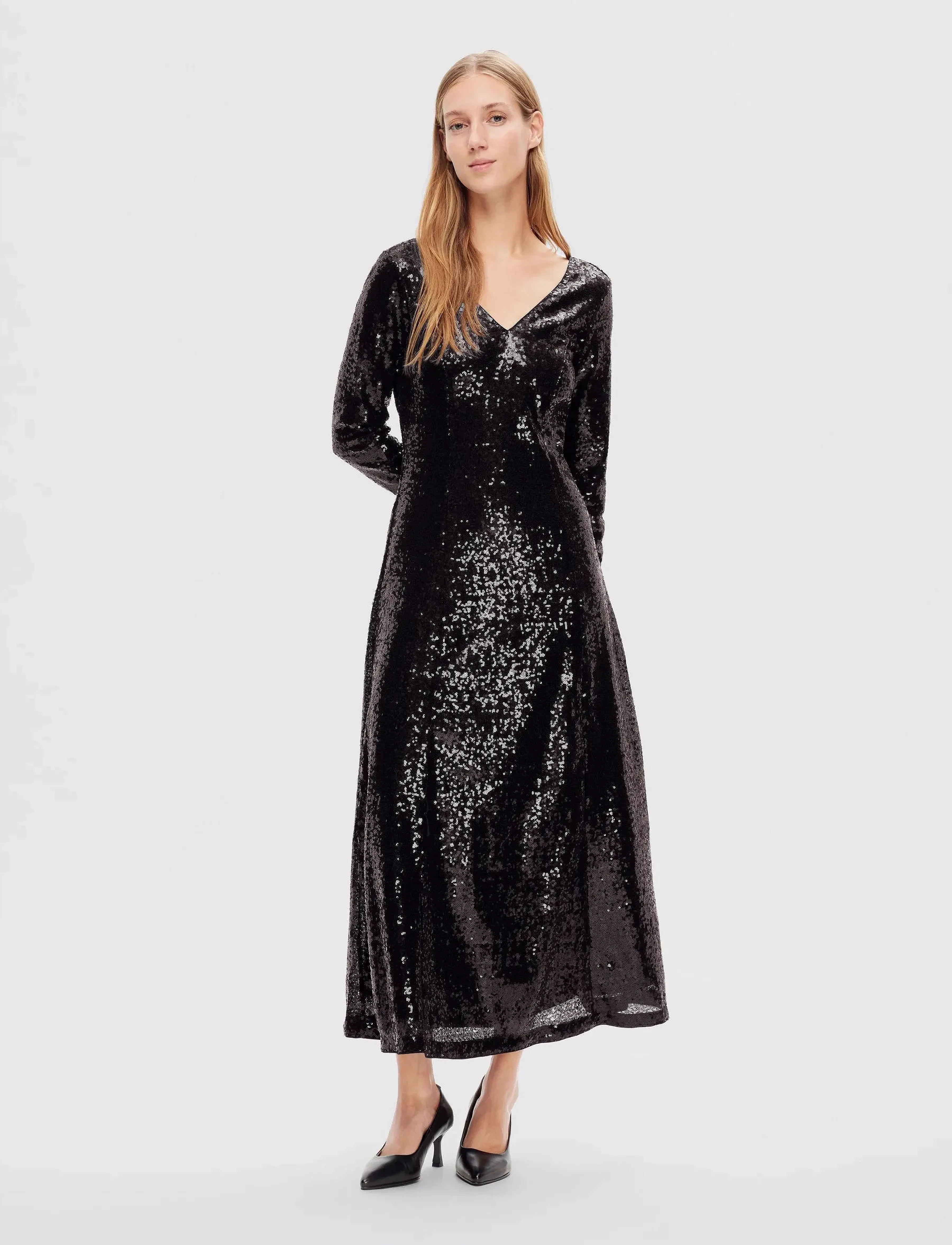 Selected - SLFALAIA LS MIDI SEQUINS DRESS B - pailletkjoler - black - 3