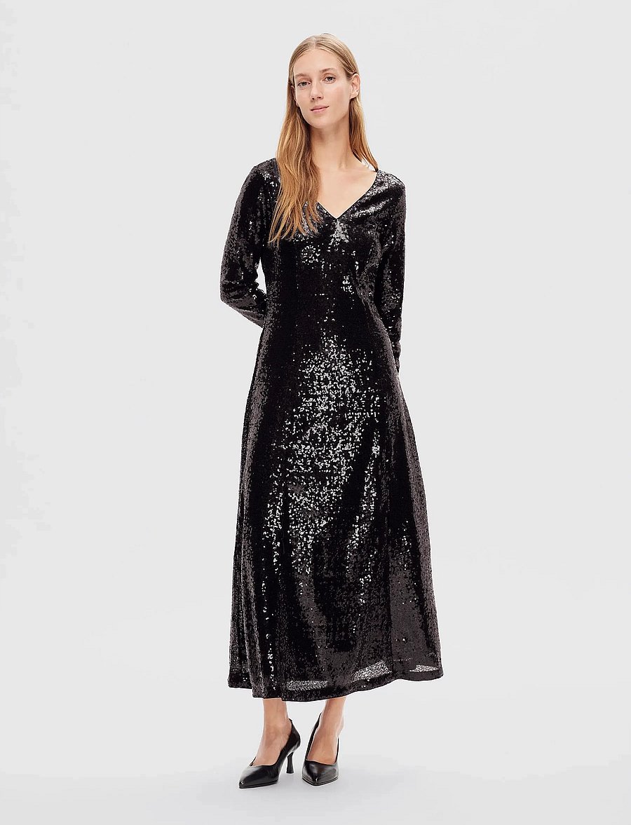 Selected - SLFALAIA LS MIDI SEQUINS DRESS B - pailletkjoler - black - 3