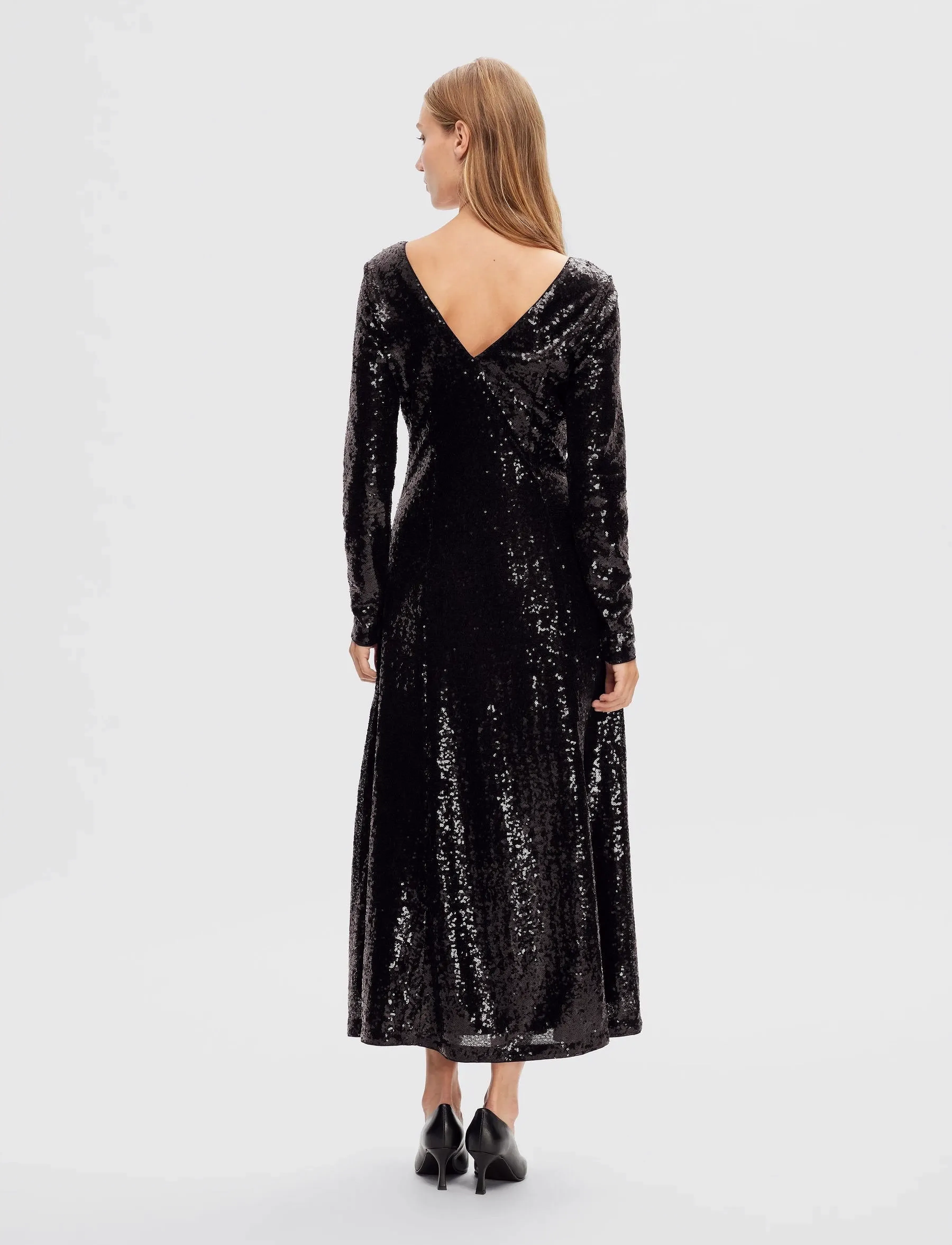 Selected - SLFALAIA LS MIDI SEQUINS DRESS B - pailletkjoler - black - 4