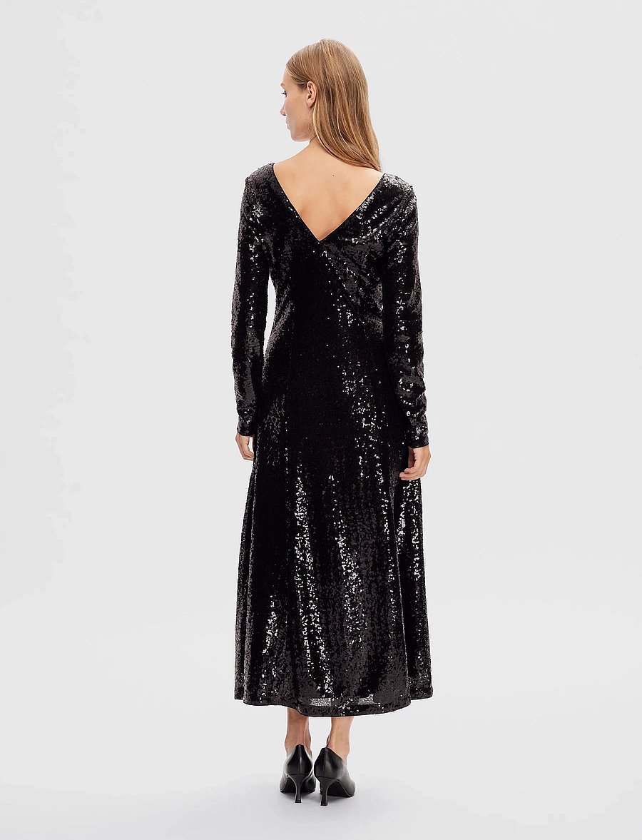 Selected - SLFALAIA LS MIDI SEQUINS DRESS B - pailletkjoler - black - 4