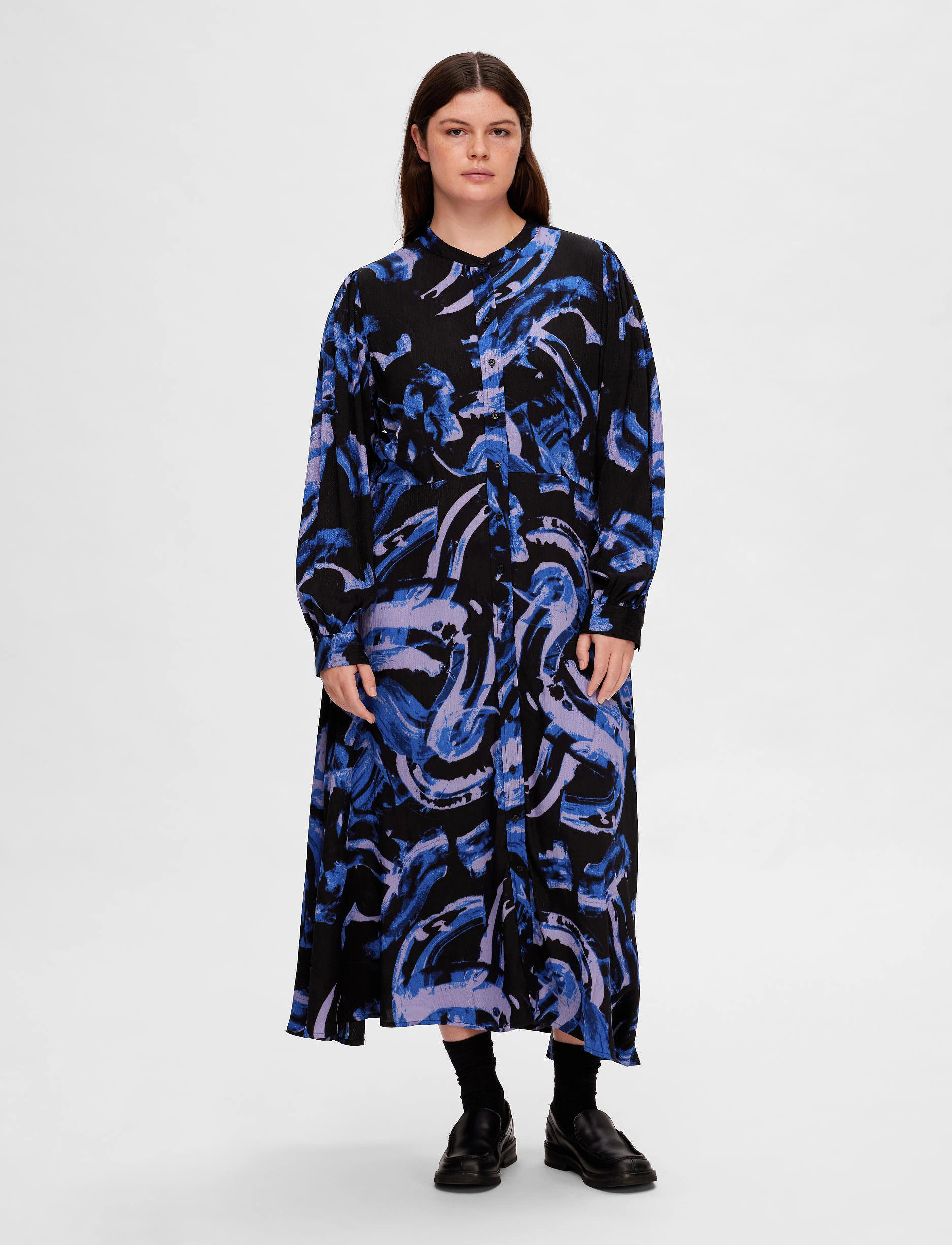 Selected - SLFCENDELA LS MIDI SHIRT DRESS B - skjortekjoler - black - 3