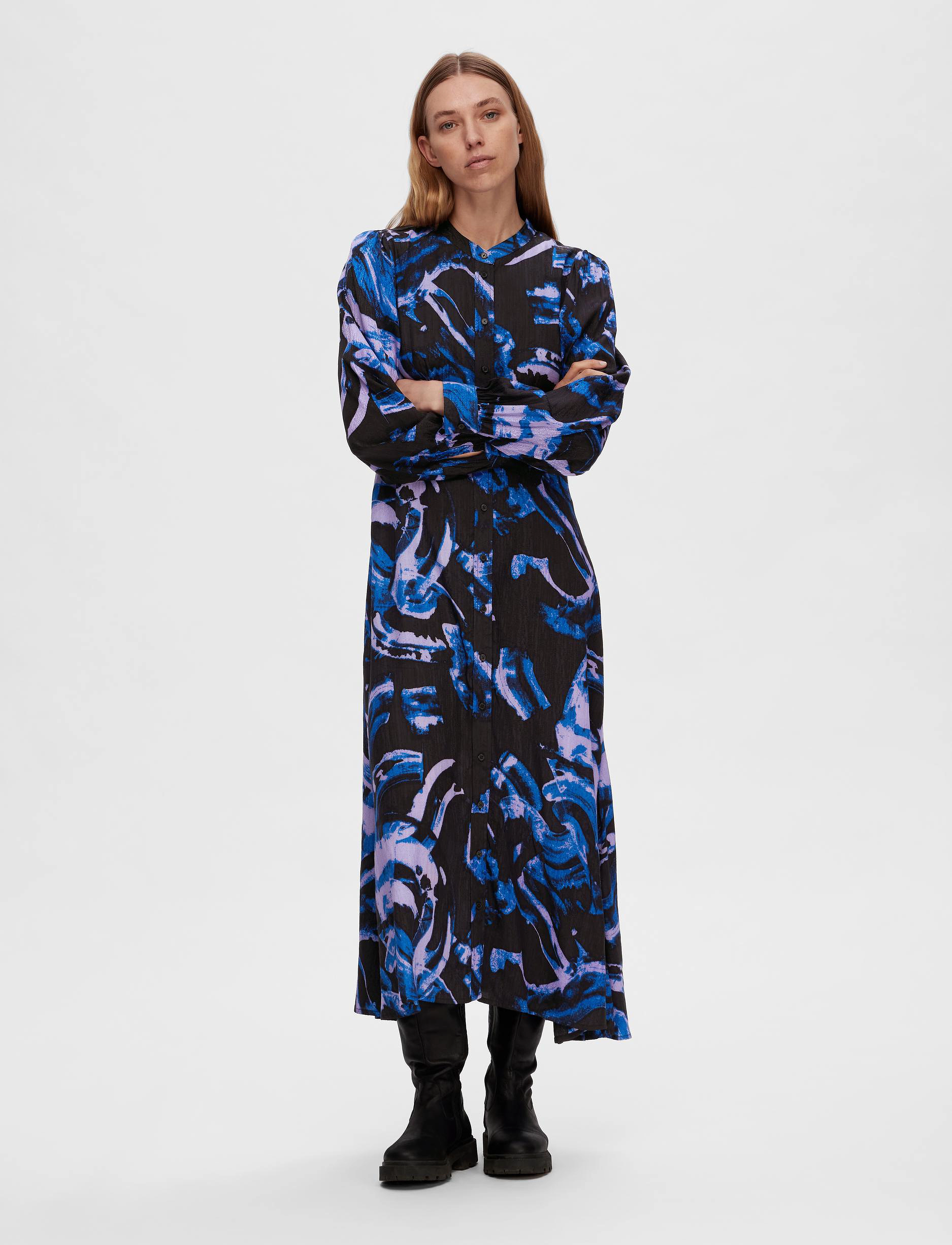 Selected - SLFCENDELA LS MIDI SHIRT DRESS B - skjortekjoler - black - 4