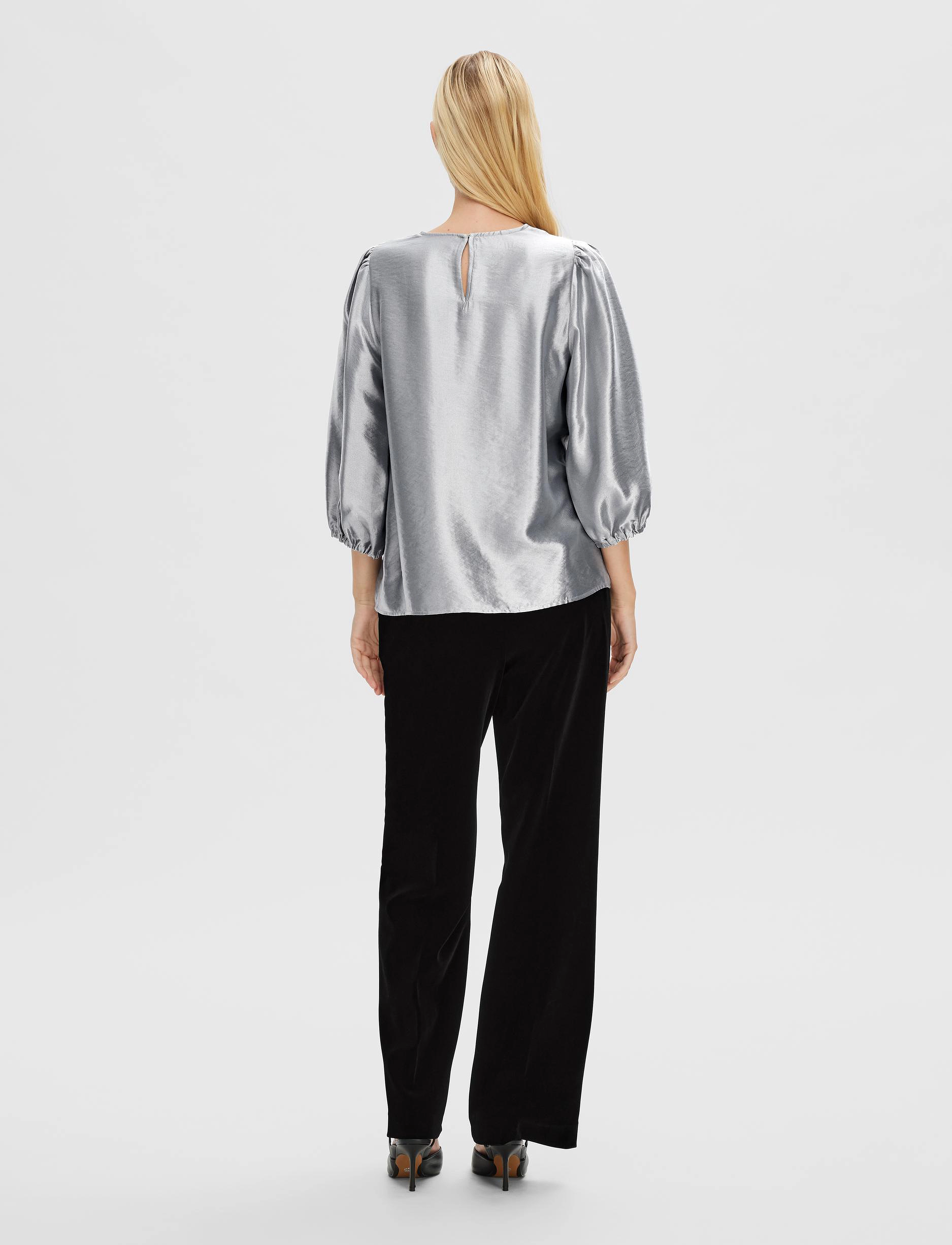 Selected - SLFSILVA 3/4 TOP B - langærmede bluser - silver - 3