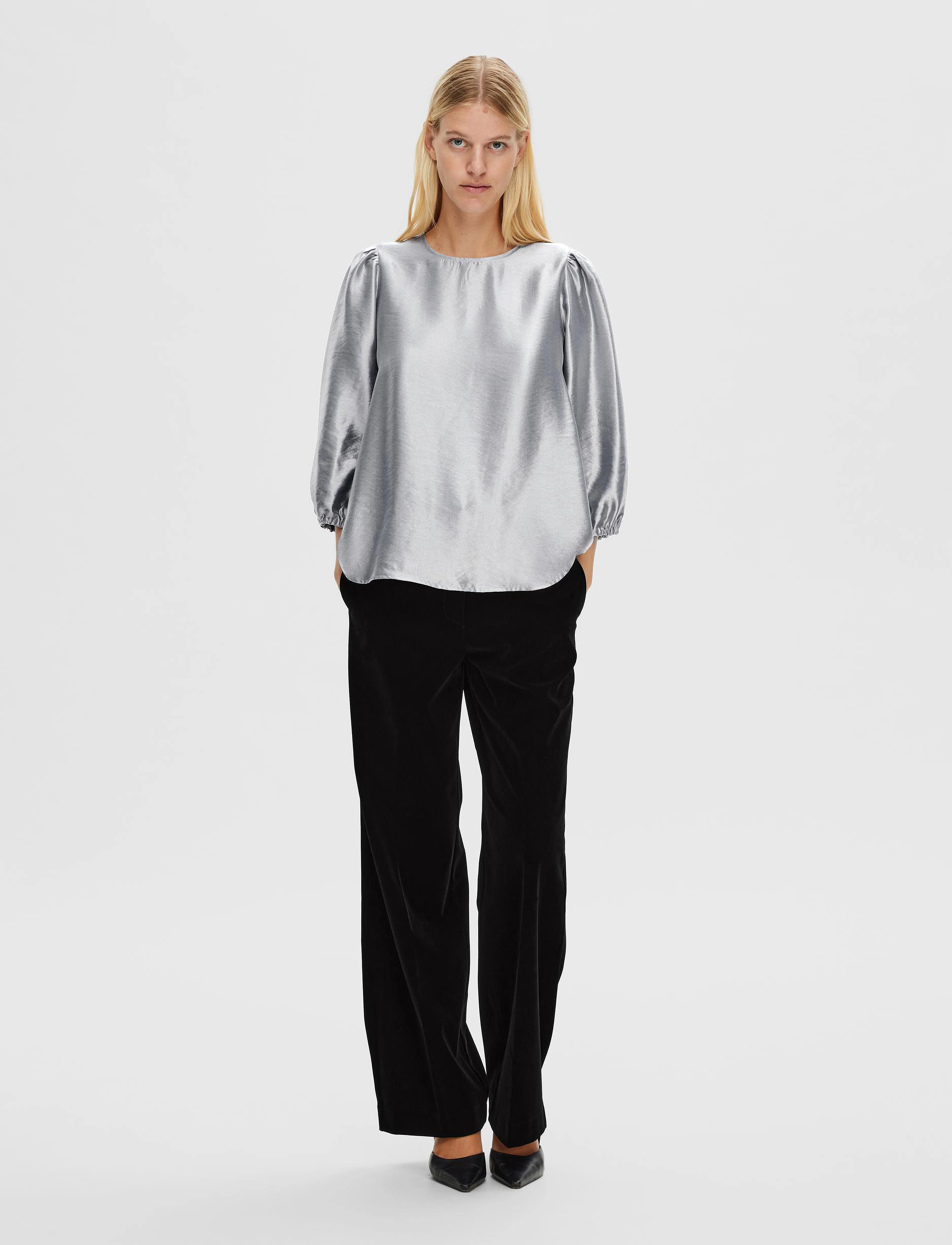 Selected - SLFSILVA 3/4 TOP B - langærmede bluser - silver - 4