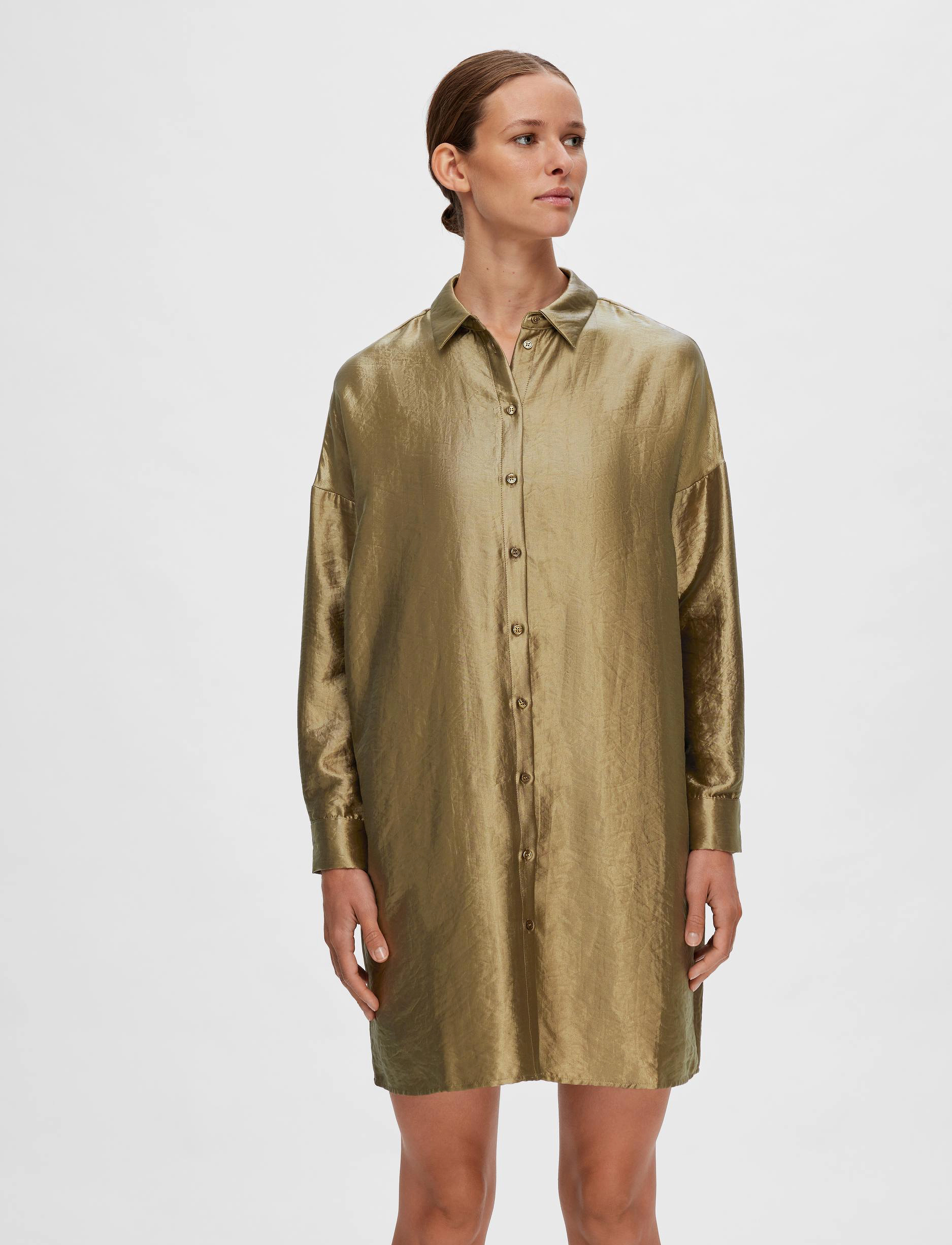 Selected SLFSILVA-TONIA LS SHIRT DRESS B - Kjoler - GOLD COLOUR / gold