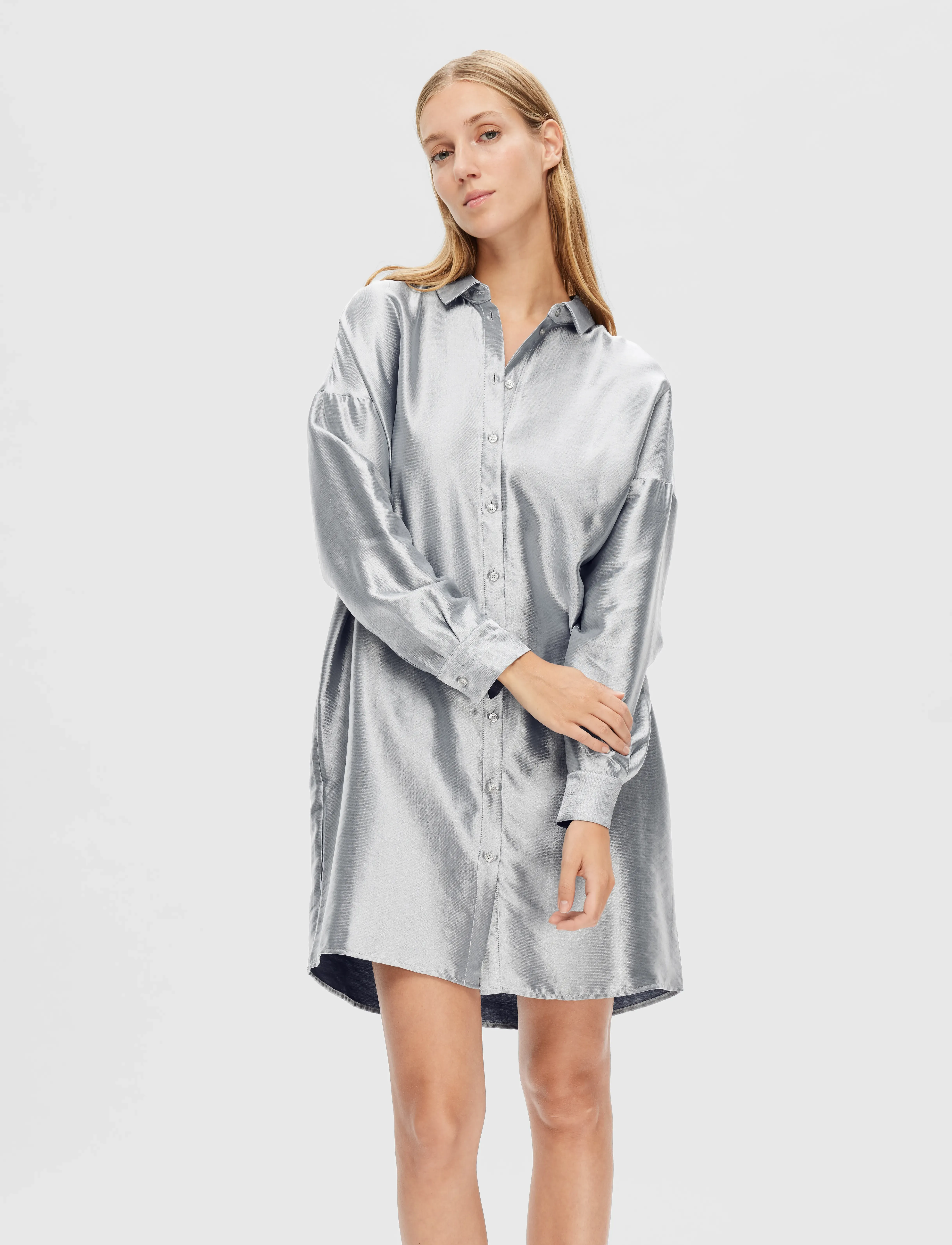 Selected SLFSILVA-TONIA LS SHIRT DRESS B - Kjoler - SILVER / silver