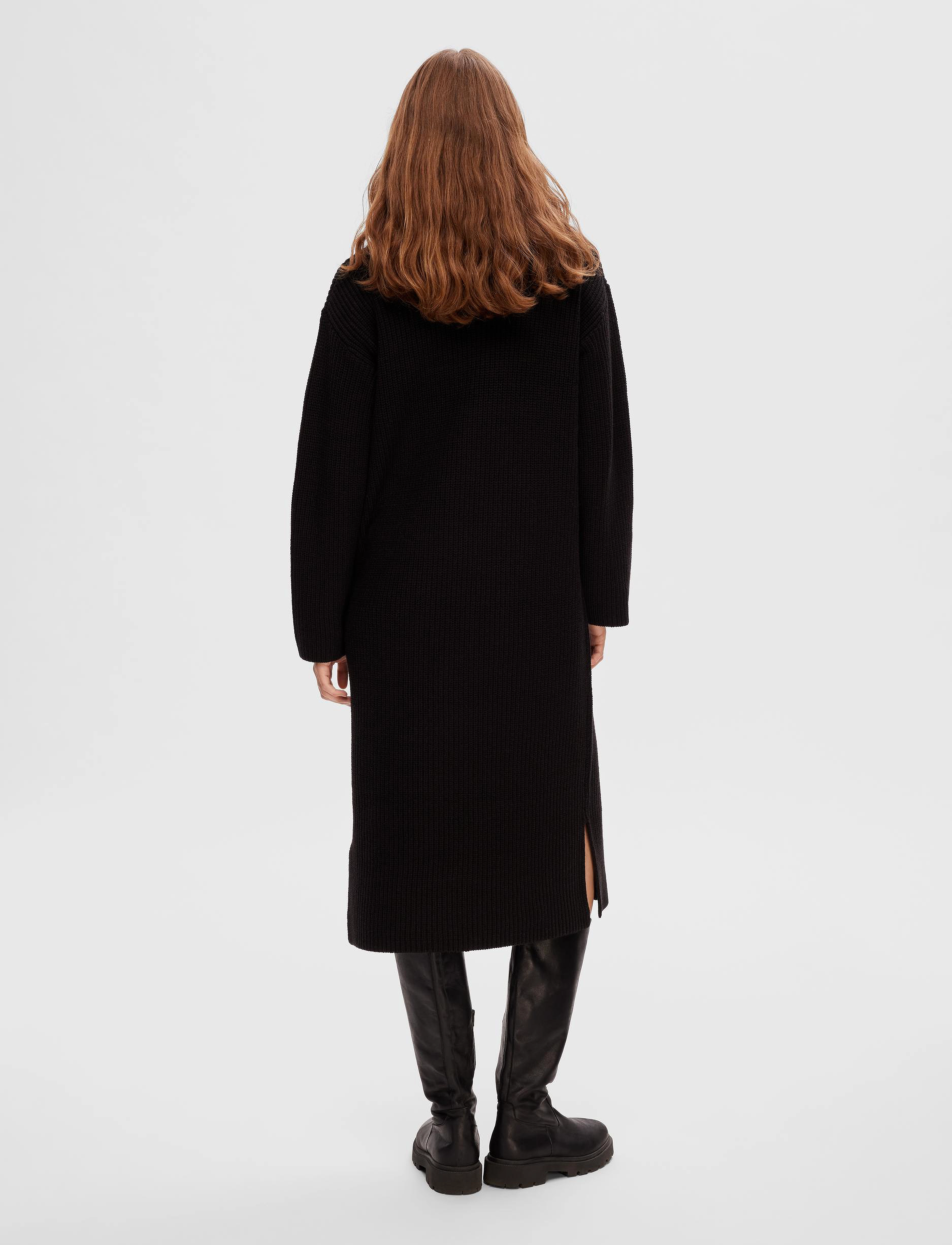 Selected - SLFBLOOMIE LS KNIT DRESS HALF ZIP - black - 5