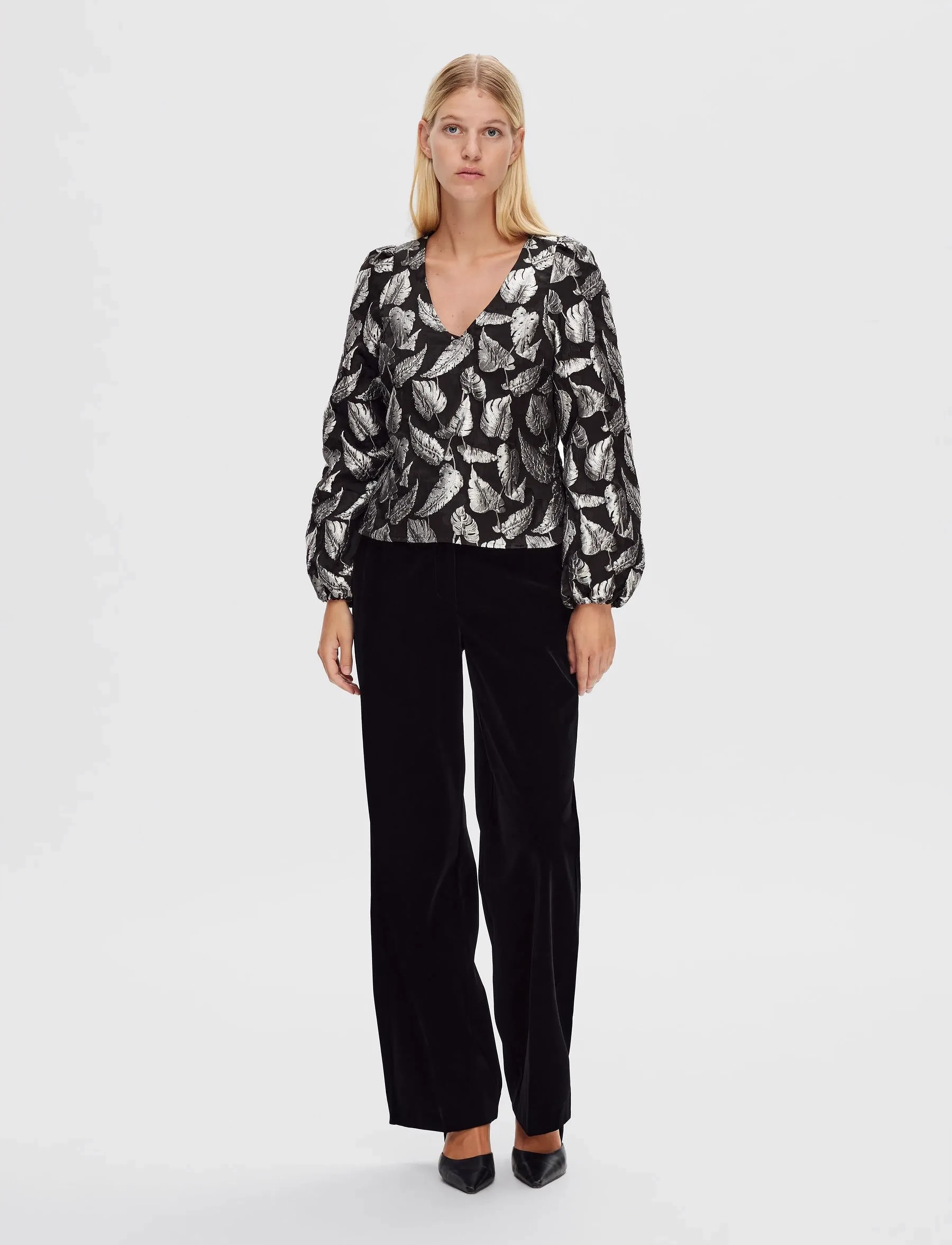 Selected - SLFPAULA SILVER LEAF LS TOP B - langærmede bluser - silver - 5