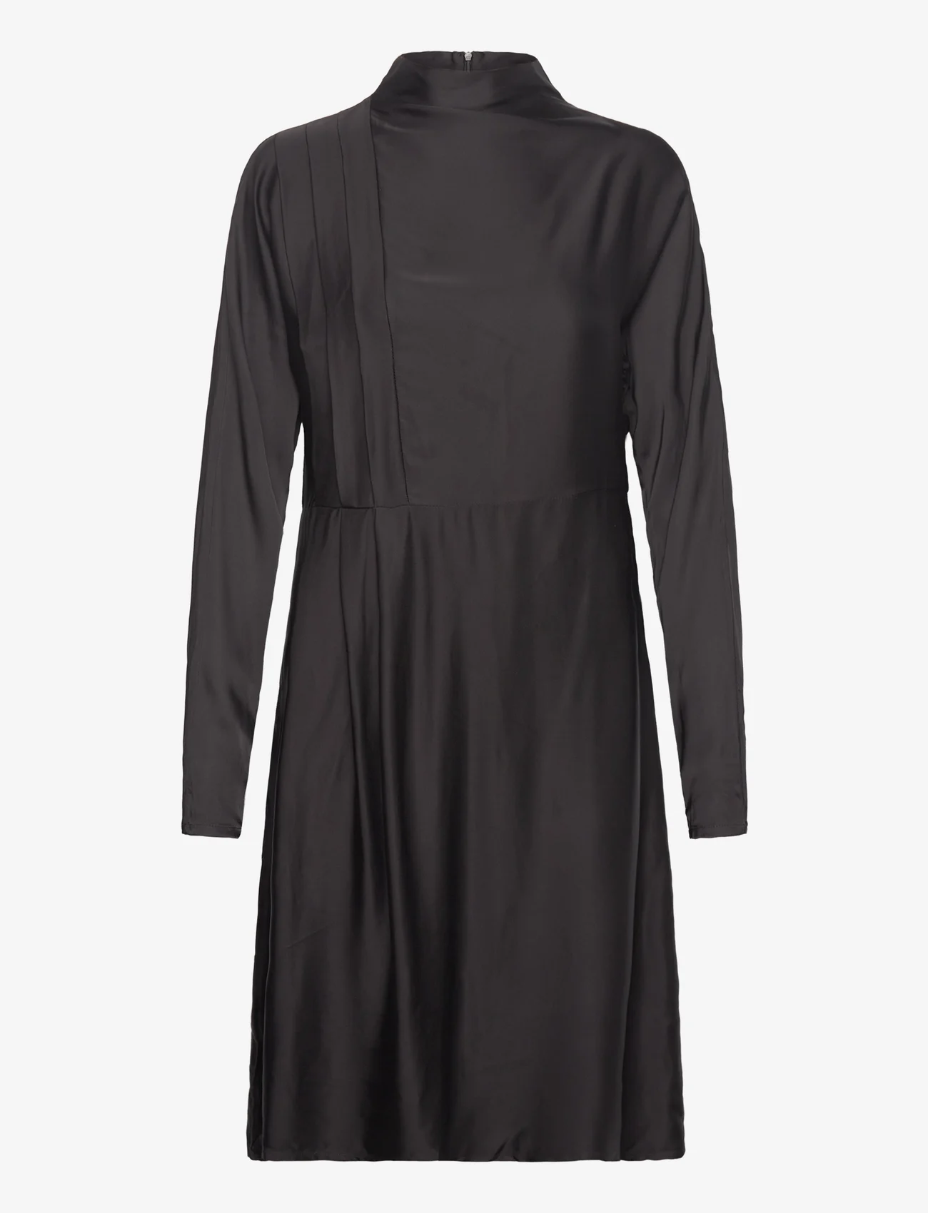 Selected Femme - SLFALANA LS SHORT SATIN DRESS B - midikjoler - black - 0
