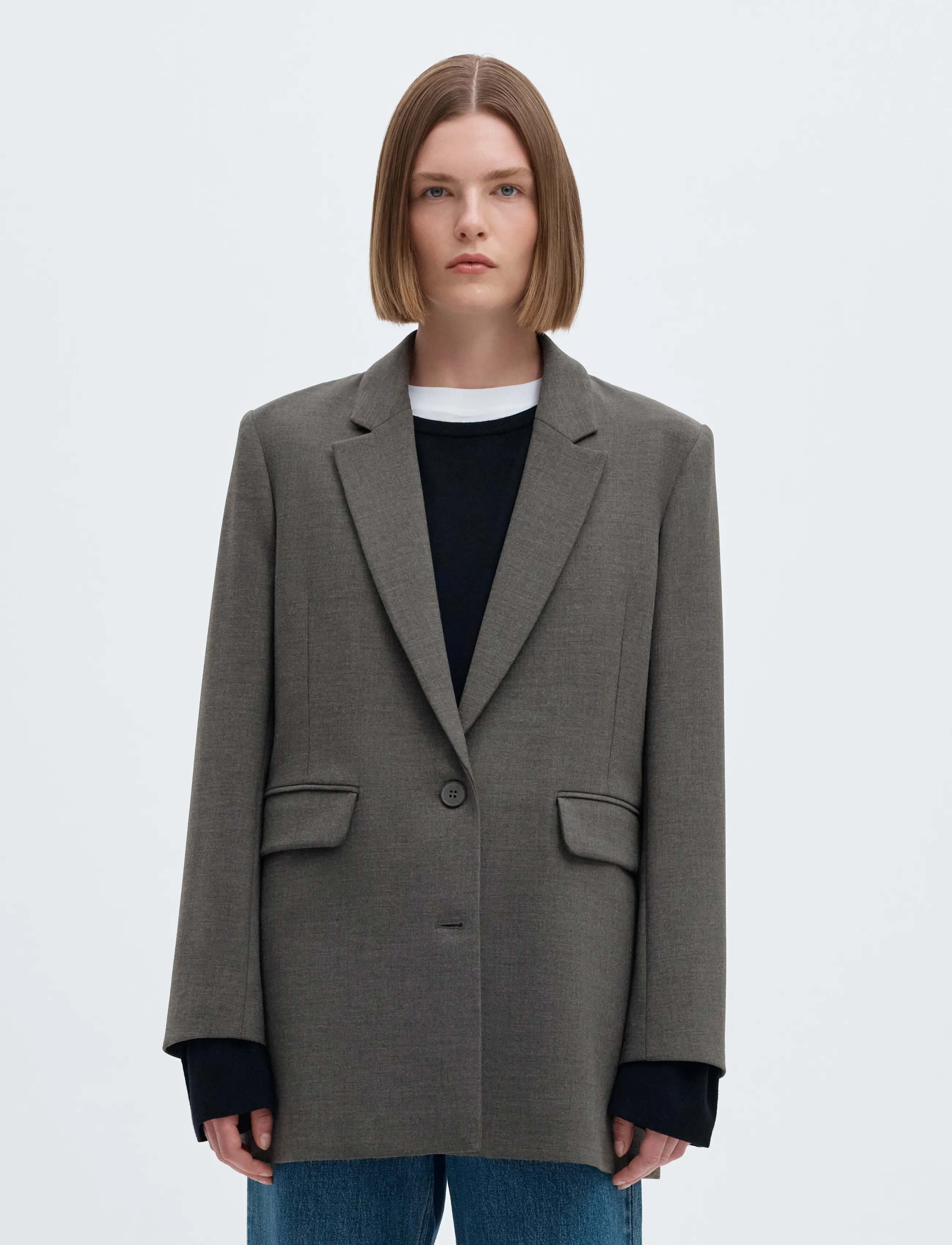 Selected Slwrita Ls Relaxed Blazer Dgm Noos, 44, Grey, Blazere > Enkeltradede Blazere, Dame
