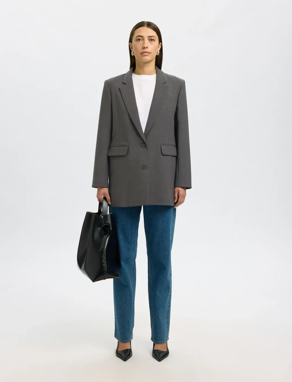 Selected - SLFRITA LS RELAXED BLAZER DGM NOOS - enkeltradede blazere - dark grey melange - 0