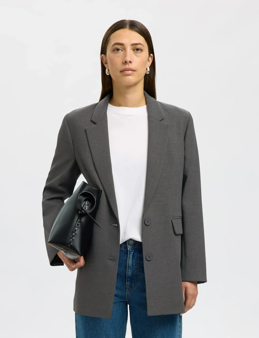 Selected - SLFRITA LS RELAXED BLAZER DGM NOOS - enkeltradede blazere - dark grey melange - 3