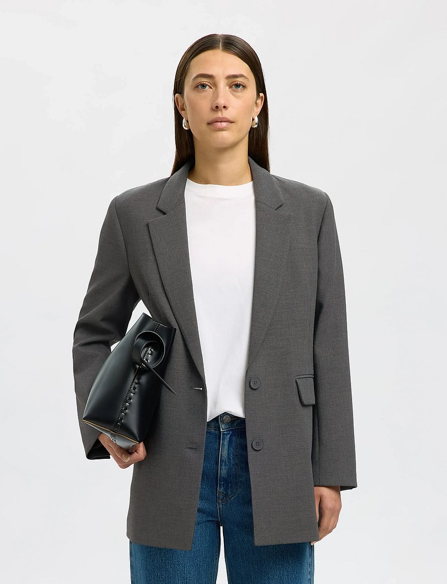 Selected - SLWRITA LS RELAXED BLAZER DGM NOOS - blazers met één knopenrij - dark grey melange - 3