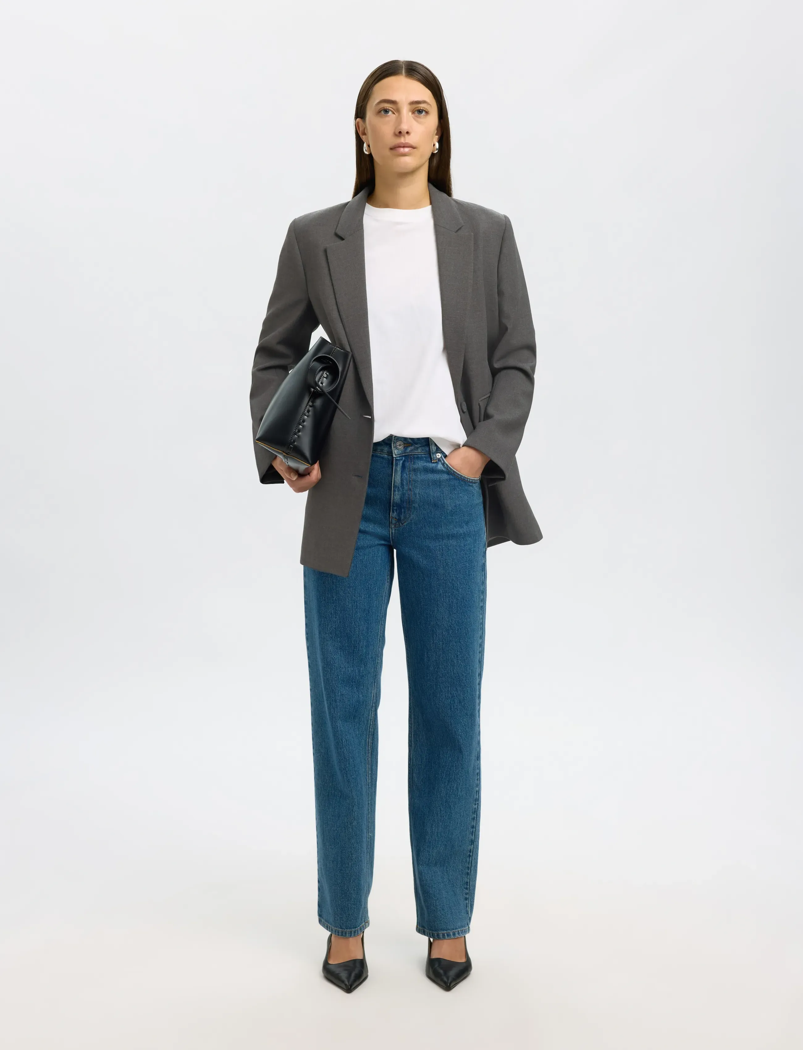 Selected - SLWRITA LS RELAXED BLAZER DGM NOOS - blazers met één knopenrij - dark grey melange - 5