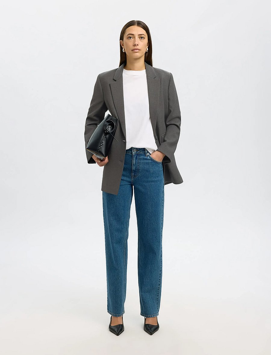 Selected - SLWRITA LS RELAXED BLAZER DGM NOOS - blazers met één knopenrij - dark grey melange - 5