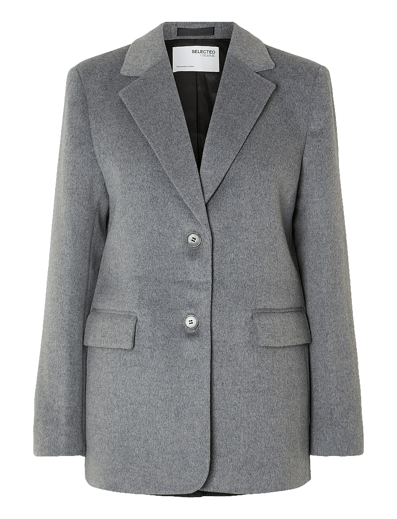 Selected - SLFSASJA WOOL BLAZER B - Ühes joones nööpidega bleiserid - light grey melange - 1