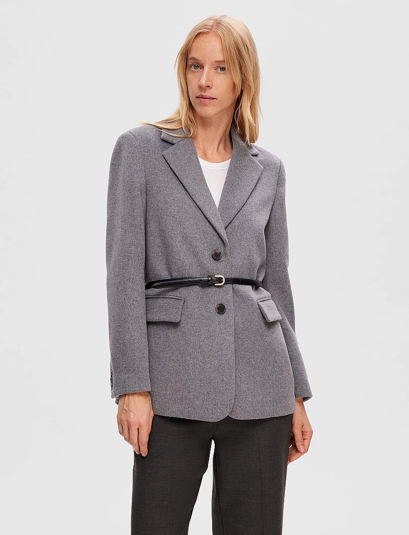 Selected - SLFSASJA WOOL BLAZER B - Ühes joones nööpidega bleiserid - light grey melange - 5