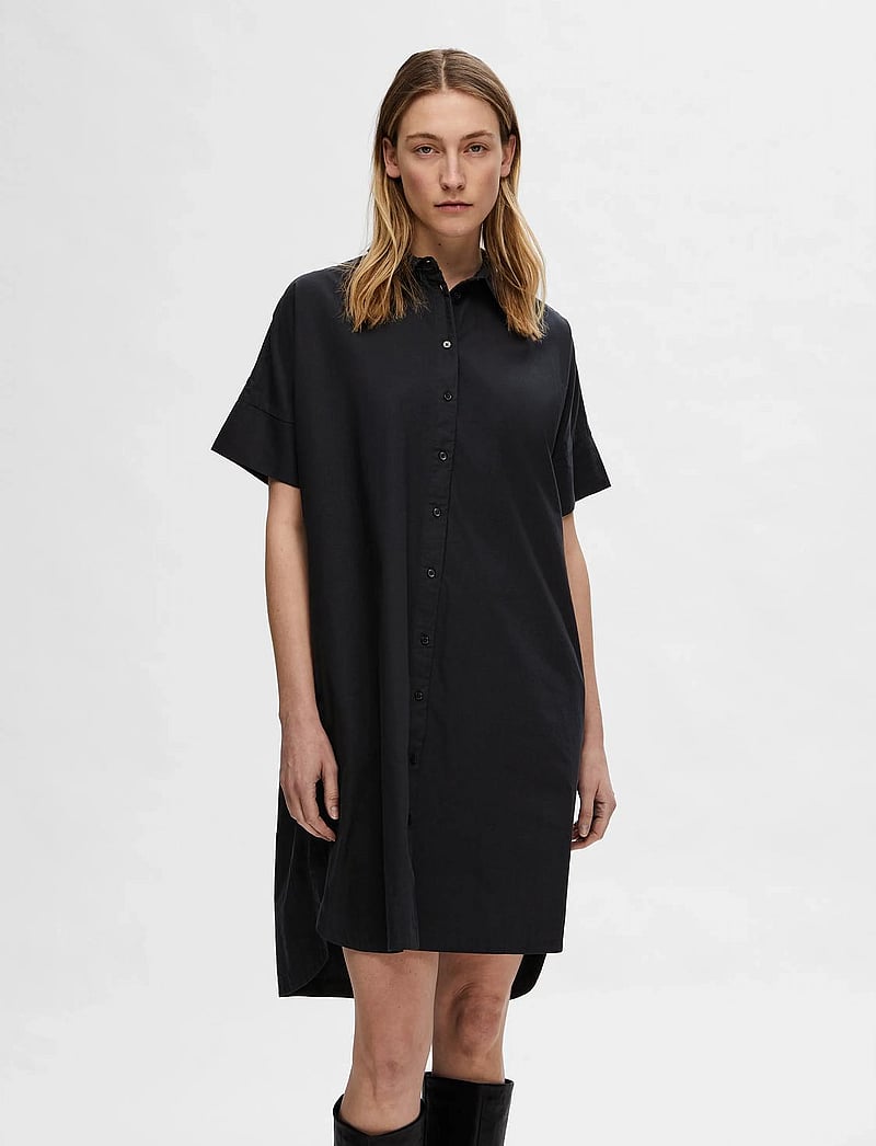 Selected - SLFBLAIR 2/4 SHORT SHIRT DRESS NOOS - skjortekjoler - black - 0