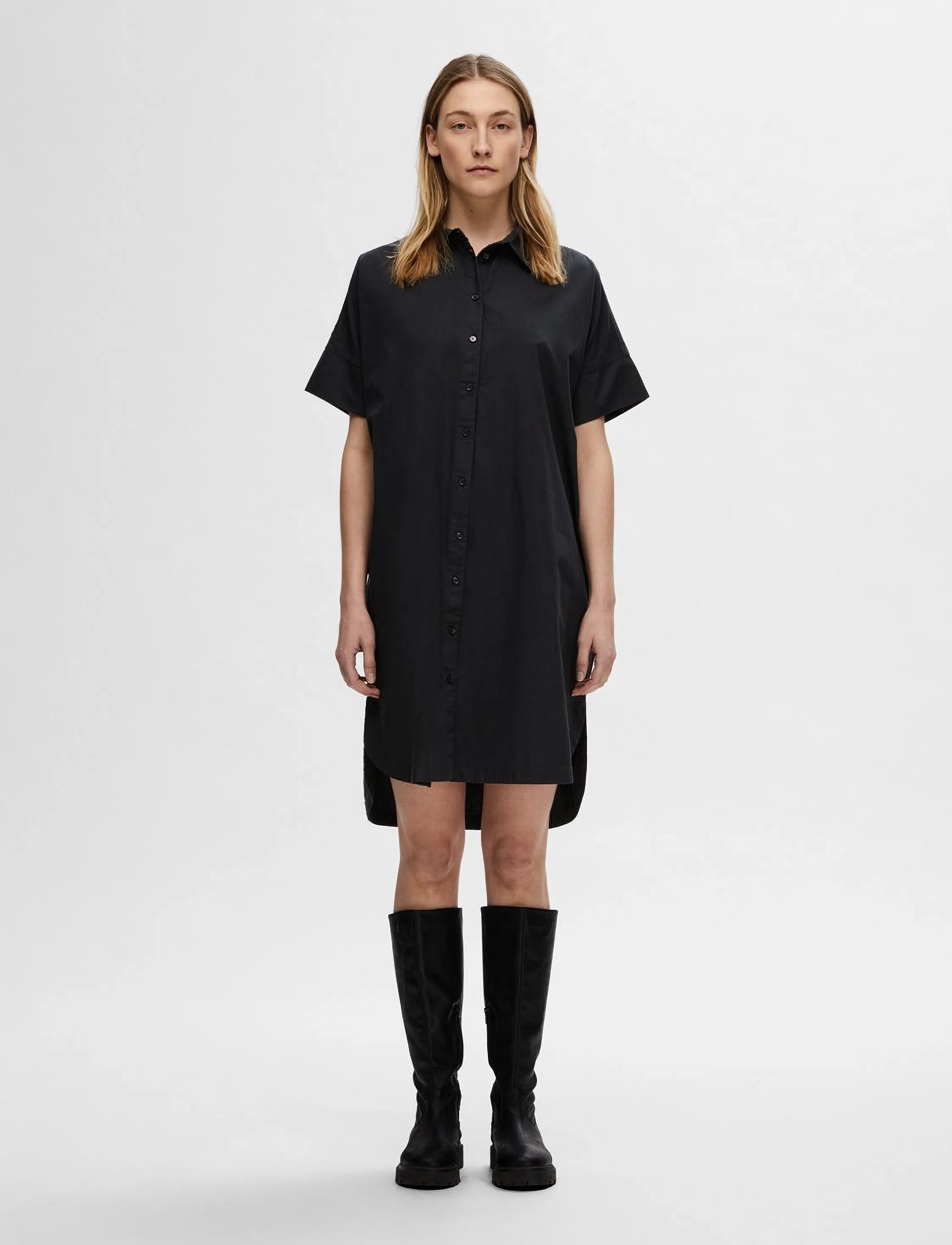 Selected - SLFBLAIR 2/4 SHORT SHIRT DRESS NOOS - black - 4