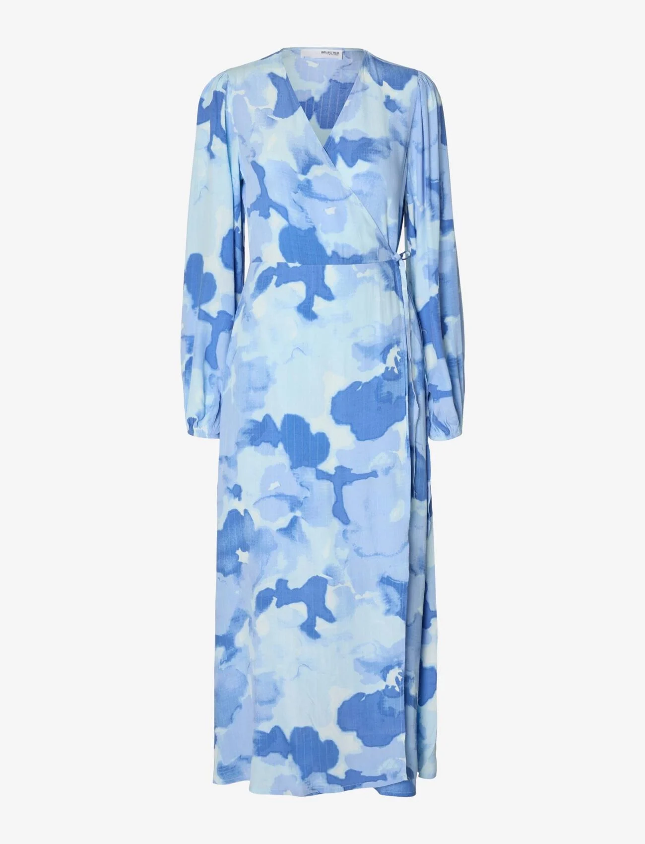 Selected Femme - SLFSUSIE L/S AOP ANKLE WRAP DRESS NOOS - omlottklänningar - cashmere blue - 0