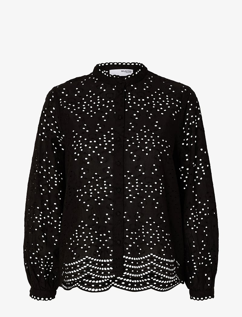 Selected - SLFTATIANA L/S EMBR SHIRT NOOS - pikkade varrukatega särgid - black - 1