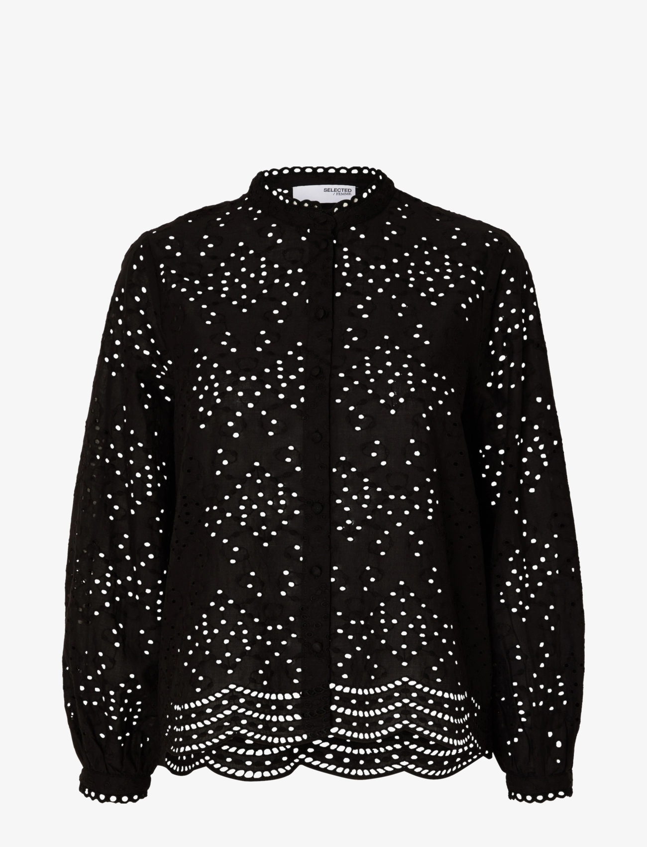 Selected SLFTATIANA L/S EMBR SHIRT NOOS - Tøj - BLACK / black