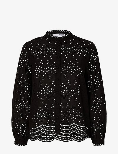 Selected SLFTATIANA L/S EMBR SHIRT NOOS - Blusen & Hemden - BLACK / black