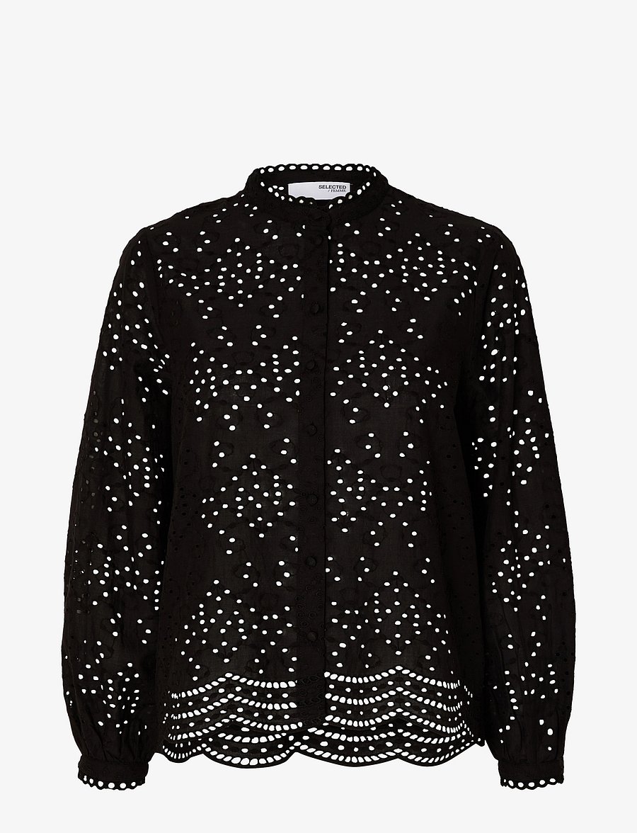 Selected - SLFTATIANA L/S EMBR SHIRT NOOS - langärmlige hemden - black - 1
