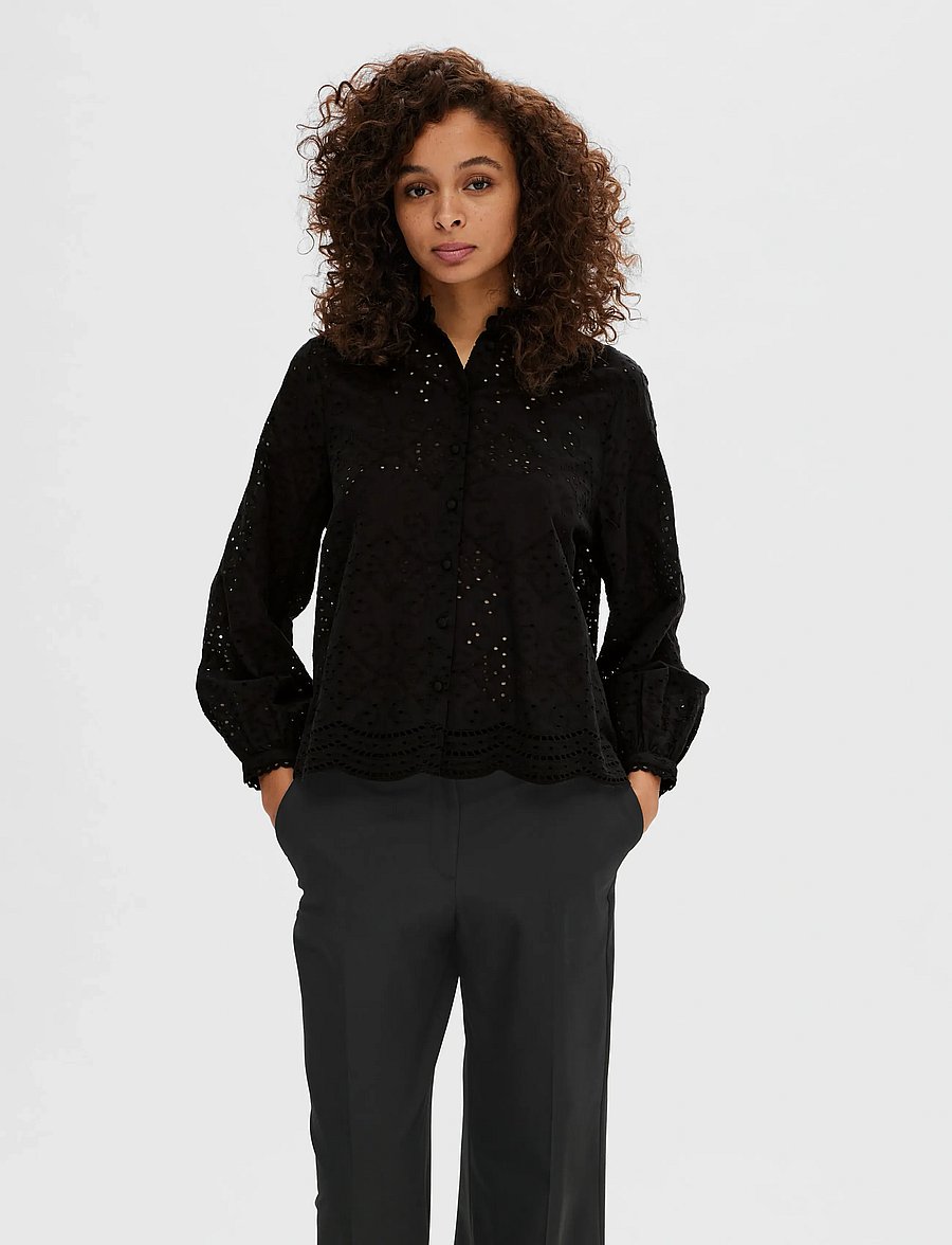 Selected - SLFTATIANA L/S EMBR SHIRT NOOS - langärmlige hemden - black - 3