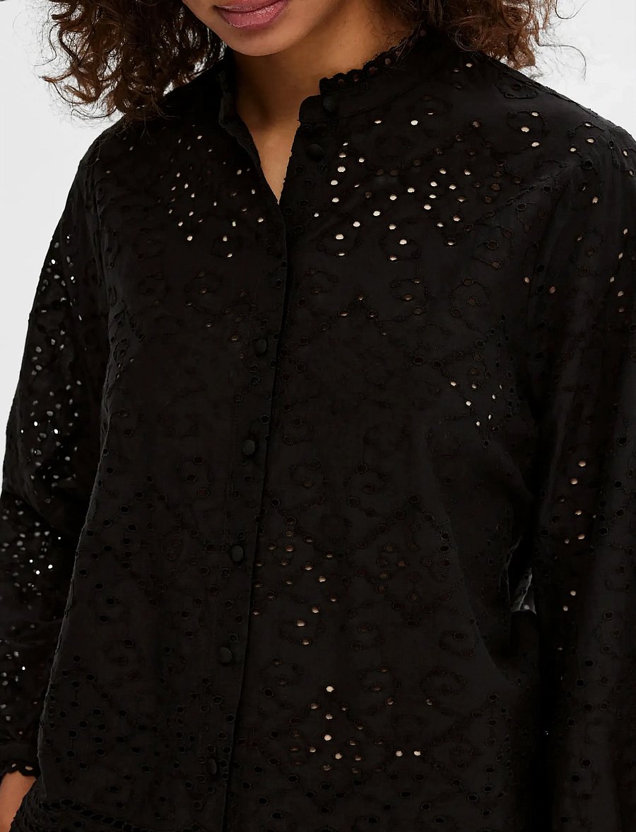 Selected - SLFTATIANA L/S EMBR SHIRT NOOS - langärmlige hemden - black - 4